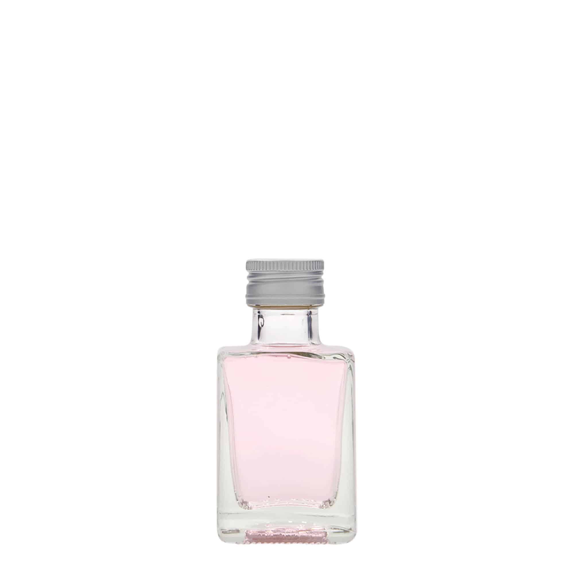 50 ml sklenená fľaša 'Cube', štvorcová, hrdlo: PP 24