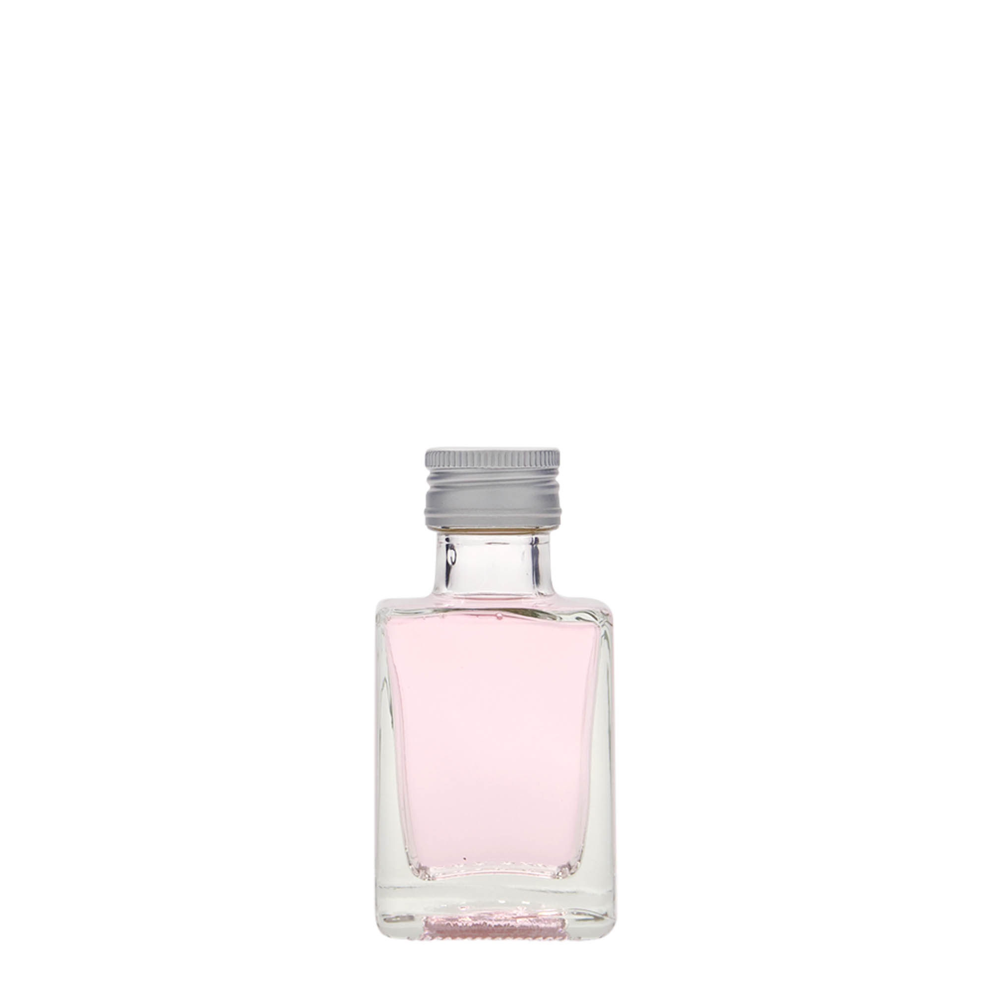 50 ml sklenená fľaša 'Cube', štvorcová, hrdlo: PP 24