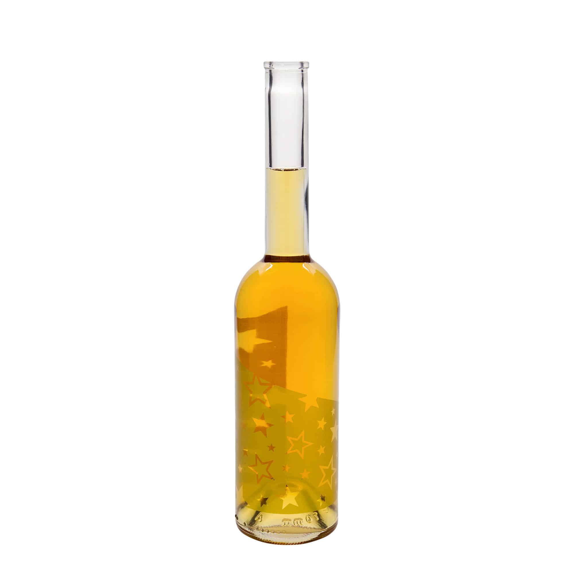 500 ml sklená fľaša „Opera“, motív: zlaté hviezdy, hrdlo: korok
