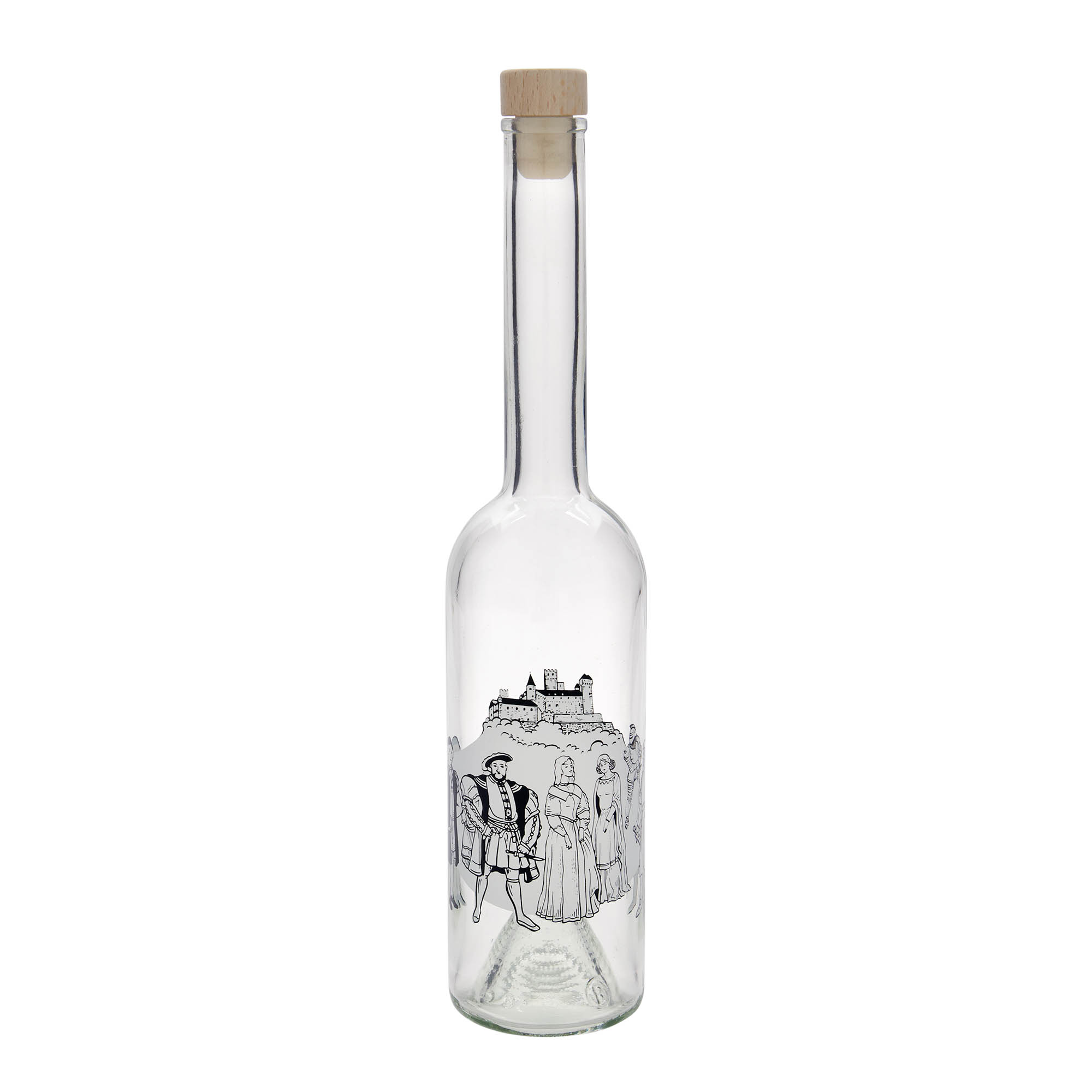 500 ml sklenená fľaša 'Opera', motív: Stredovek, hrdlo: korok