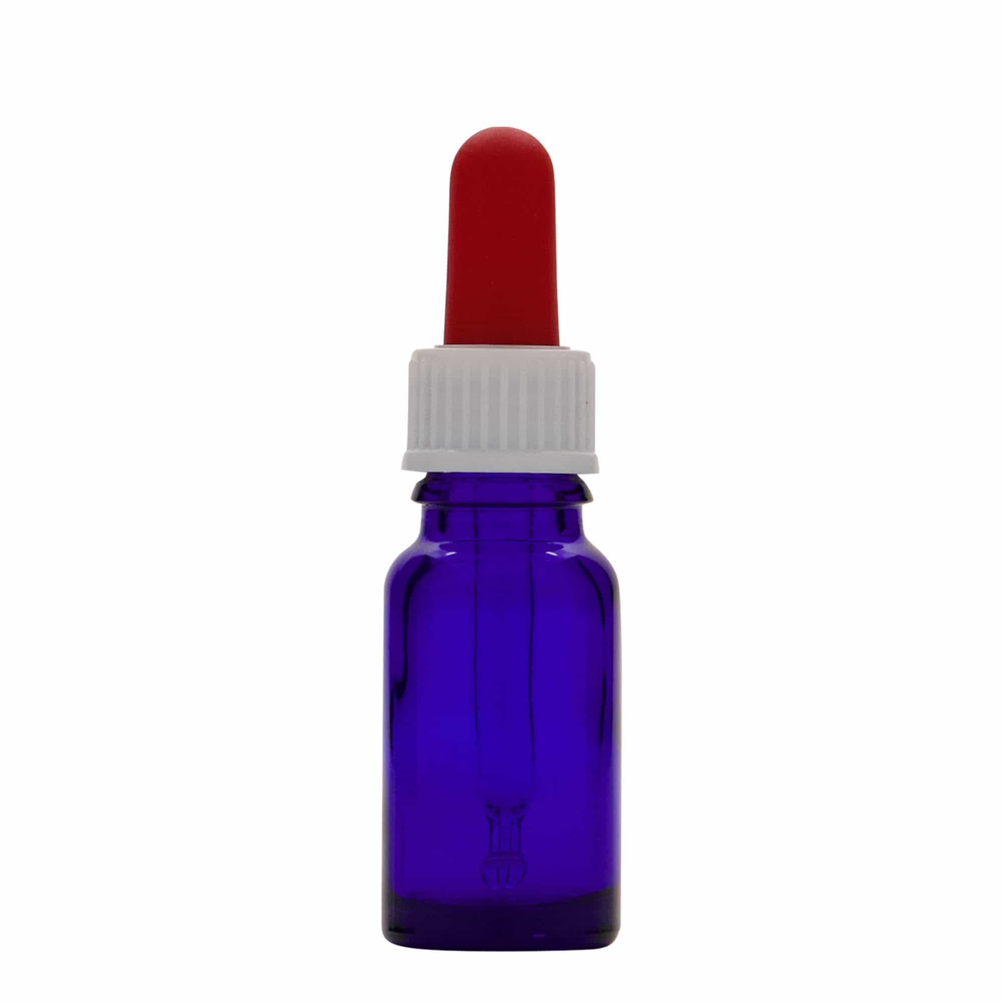 10 ml liekovka s pipetou, sklená, kráľovská modrá – červená farba, hrdlo: DIN 18 10 ml liekovka s pipetou, sklená, kráľovská modrá – červená farba, hrdlo: DIN 18