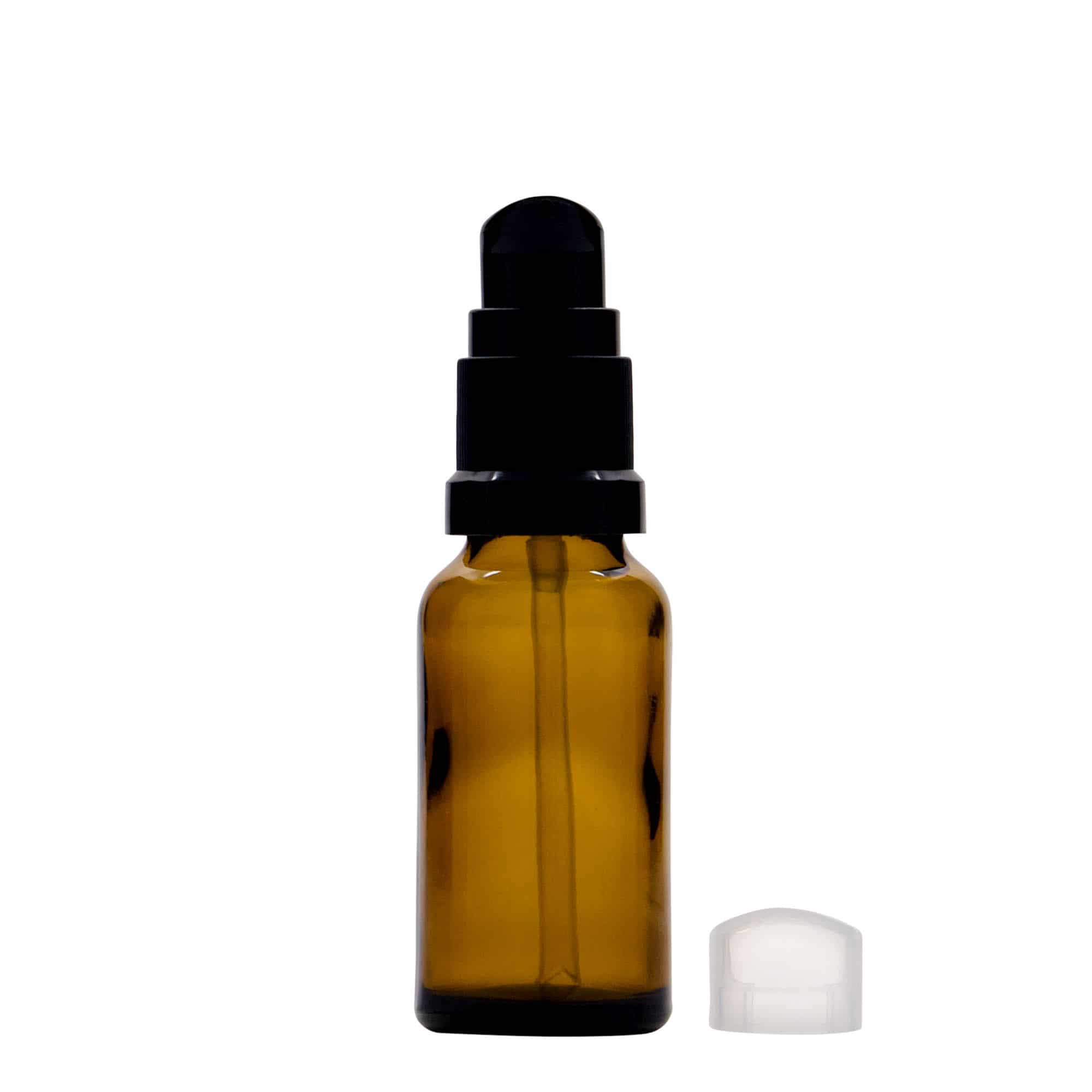 20 ml liekovka s pumpičkou, sklená, hnedá farba, hrdlo: DIN 18