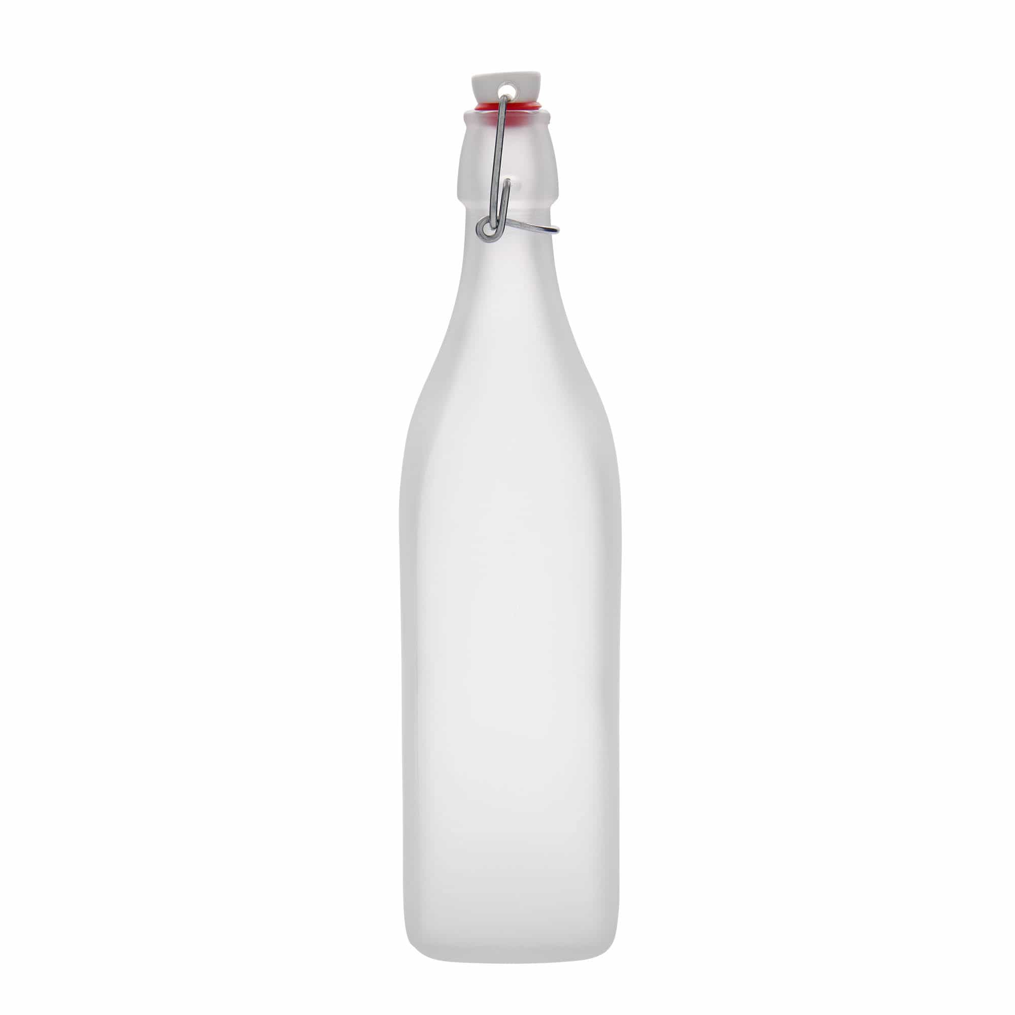 1 000 ml sklená fľaša „Swing, štvorcová, biela farba, hrdlo: strmeňový uzáver 1 000 ml sklená fľaša „Swing, štvorcová, biela farba, hrdlo: strmeňový uzáver