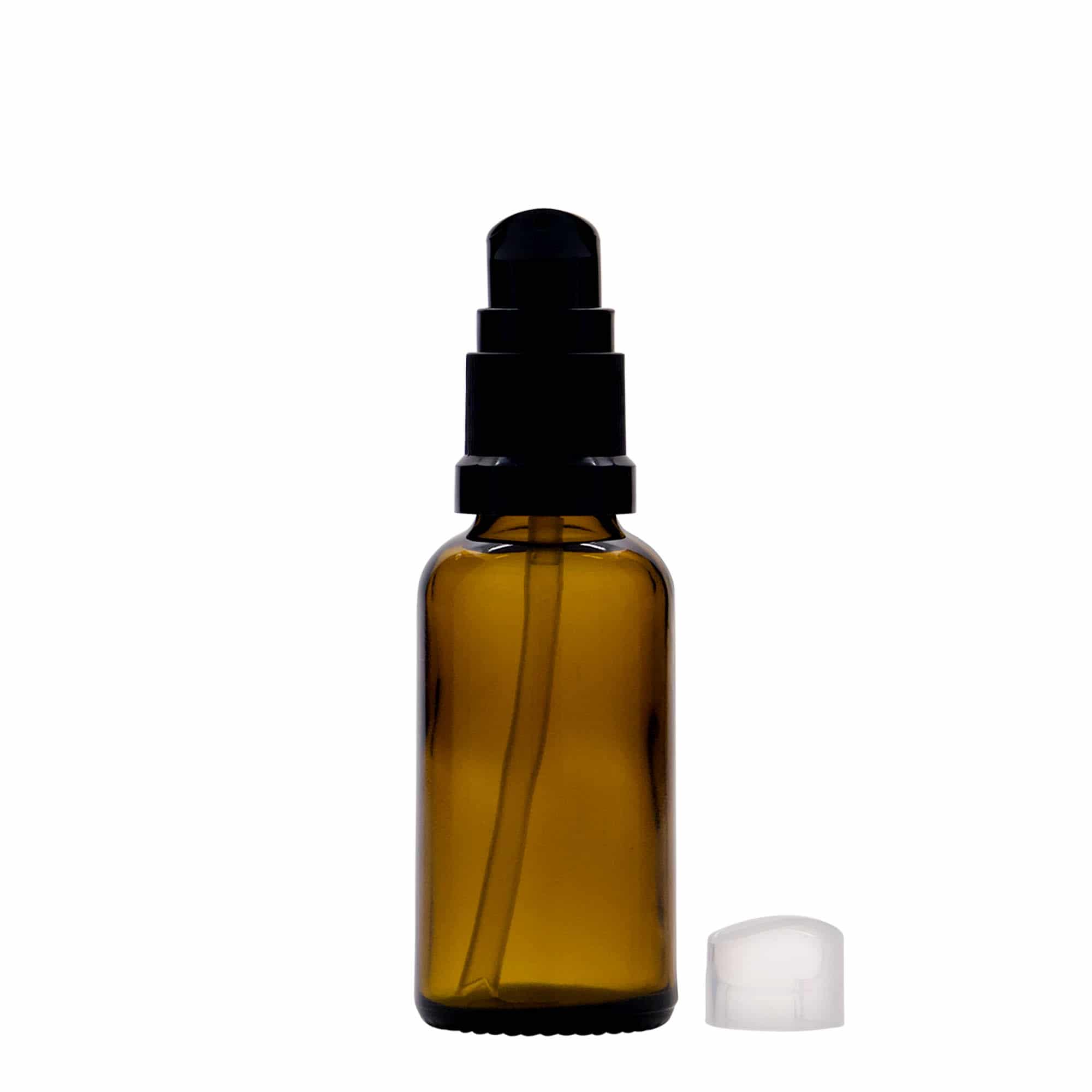 30 ml liekovka s pumpičkou, sklená, hnedá farba, hrdlo: DIN 18