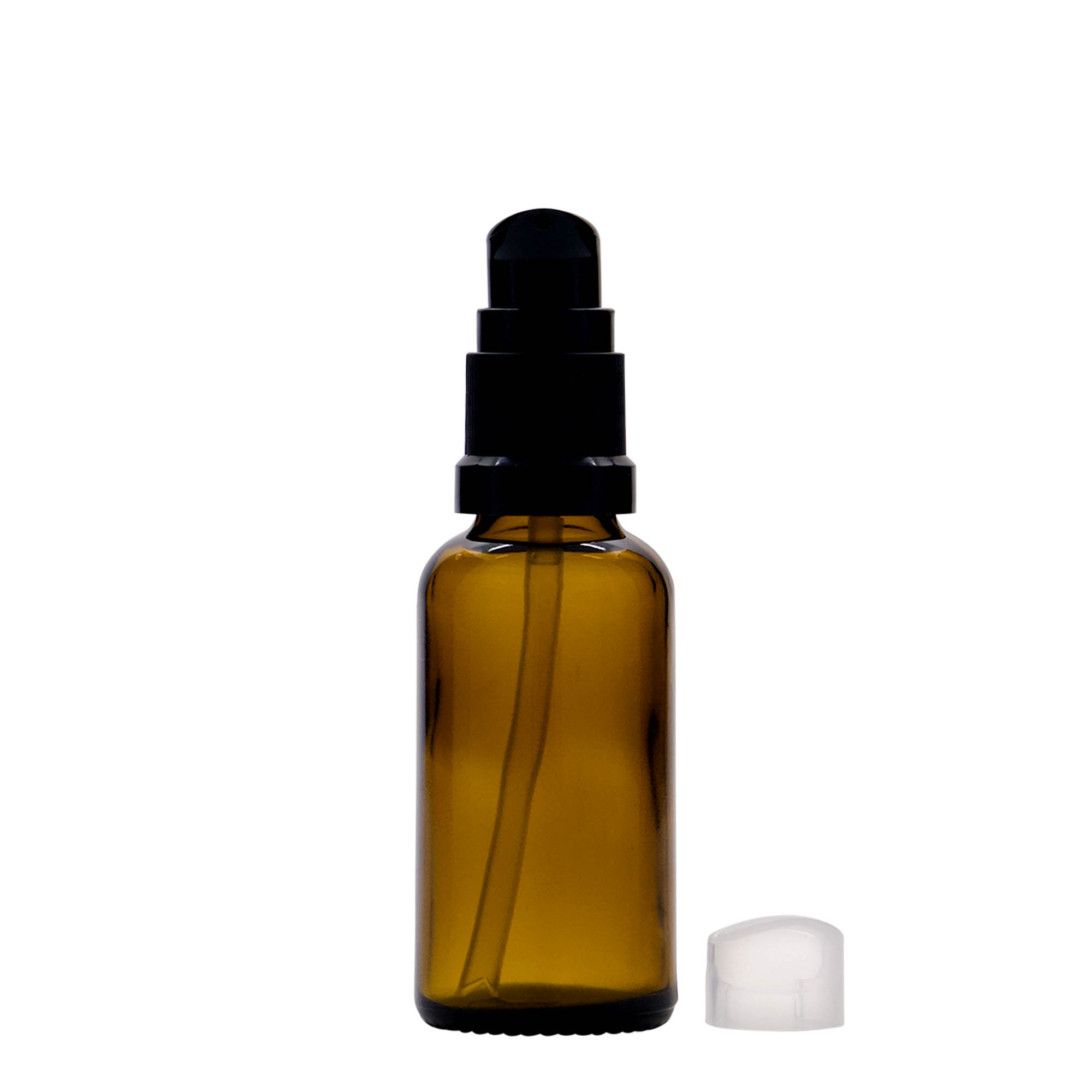 30 ml lekárska fľaša s dávkovačom na lotion, sklo, hnedá, hrdlo: DIN 18