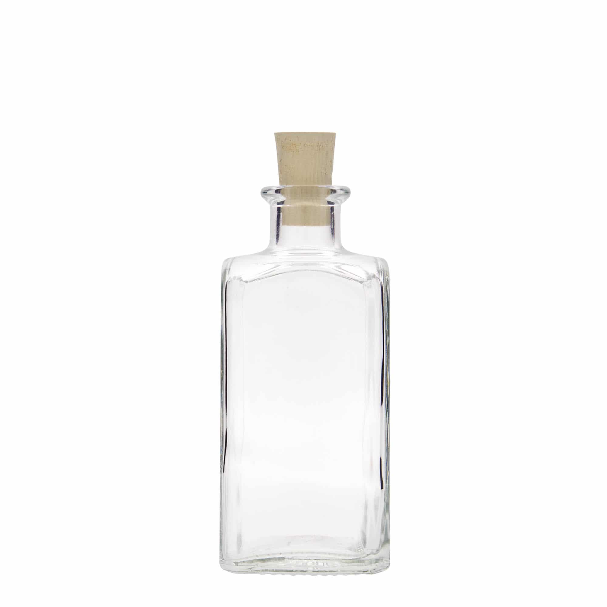 250 ml sklená fľaša lekárnik Carré, štvorcová, hrdlo: korok