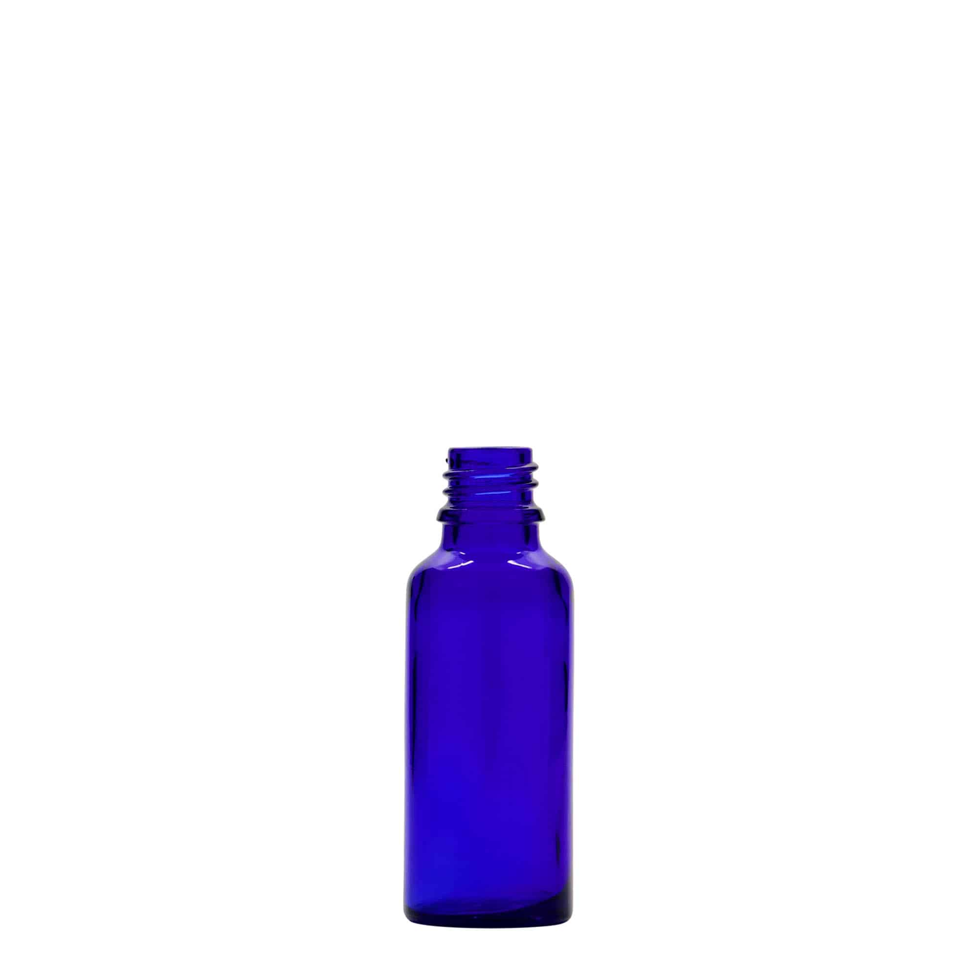 30 ml liekovka, sklená, kráľovská modrá farba, hrdlo: DIN 18 30 ml liekovka, sklená, kráľovská modrá farba, hrdlo: DIN 18