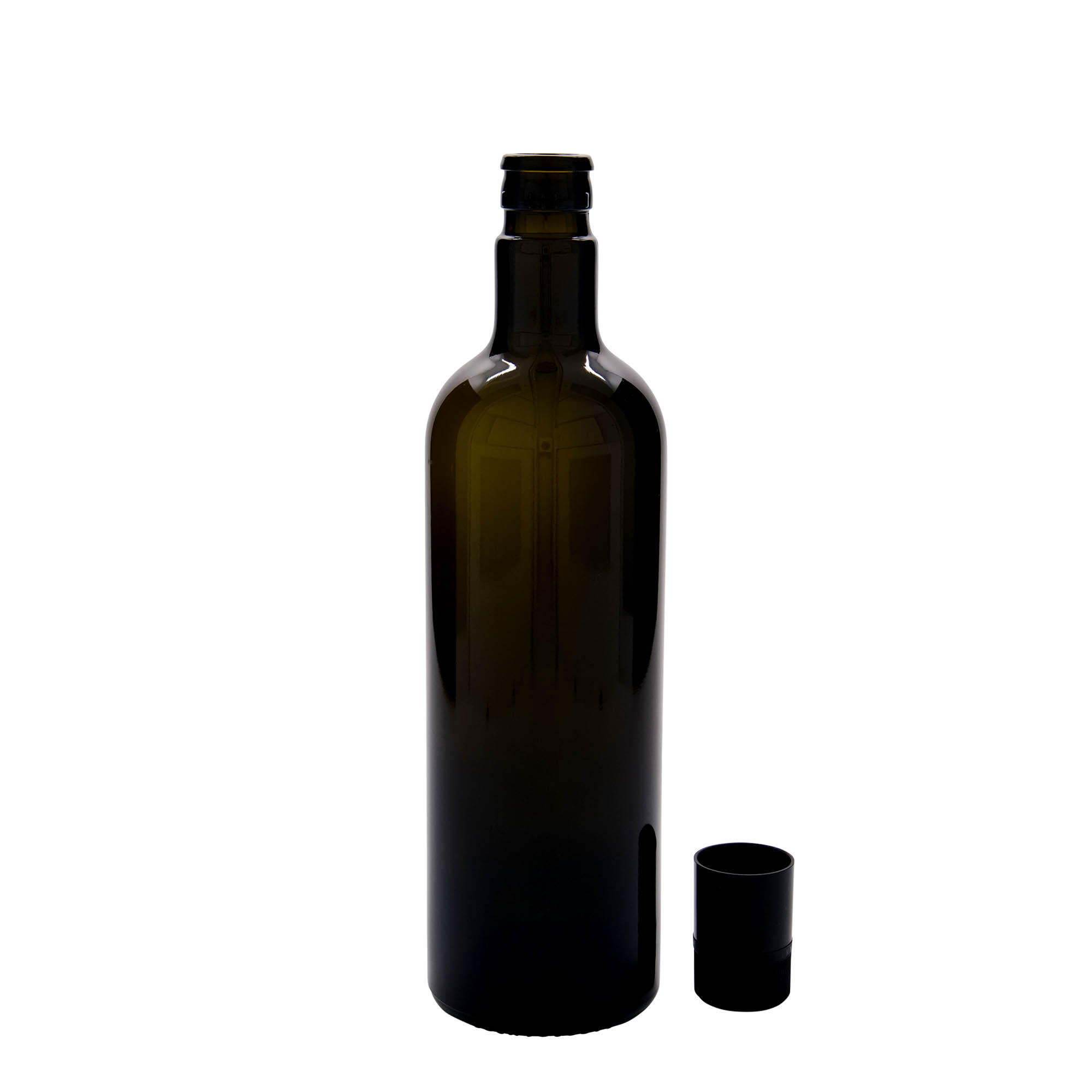 750 ml fľaša na ocot/olej „Willy New“, sklená, antická zelená farba, hrdlo: DOP