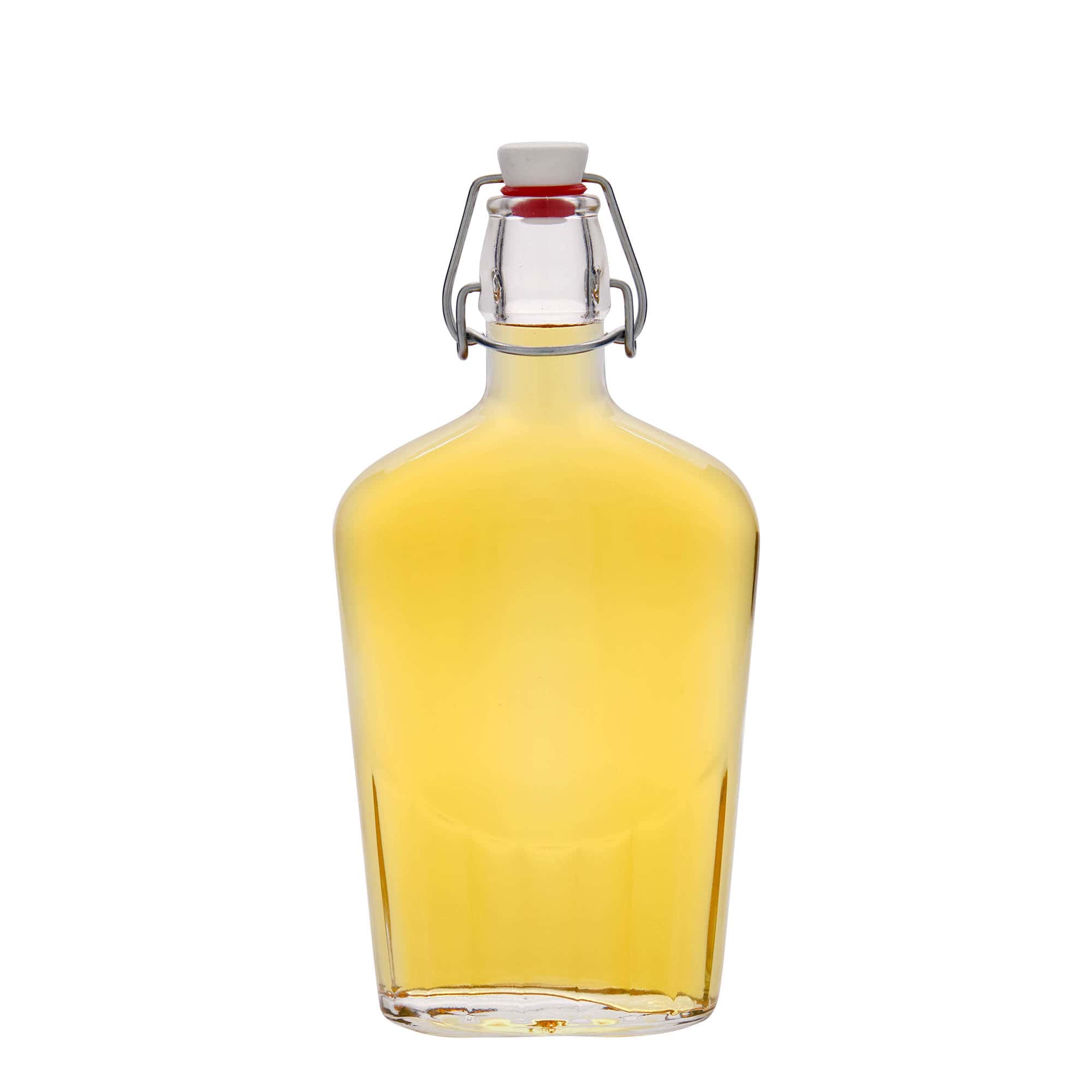 500 ml sklená fľaša „Fiaschetta“, oválna, hrdlo: strmeňový uzáver