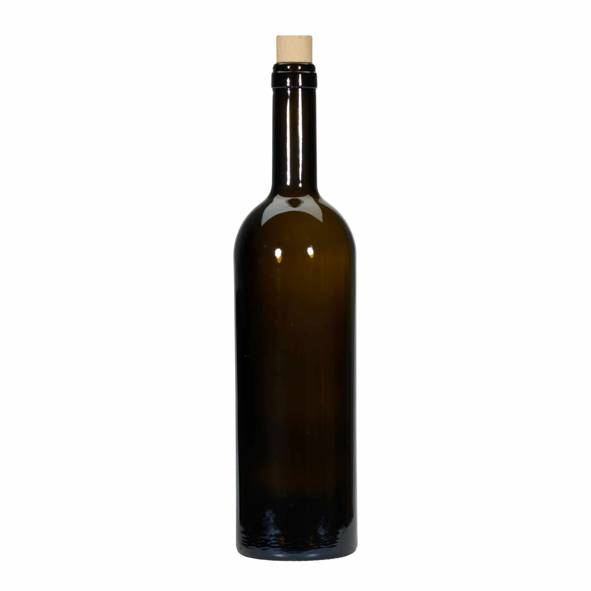 750 ml vínová fľaša „Golia“, antická zelená farba, hrdlo: korok