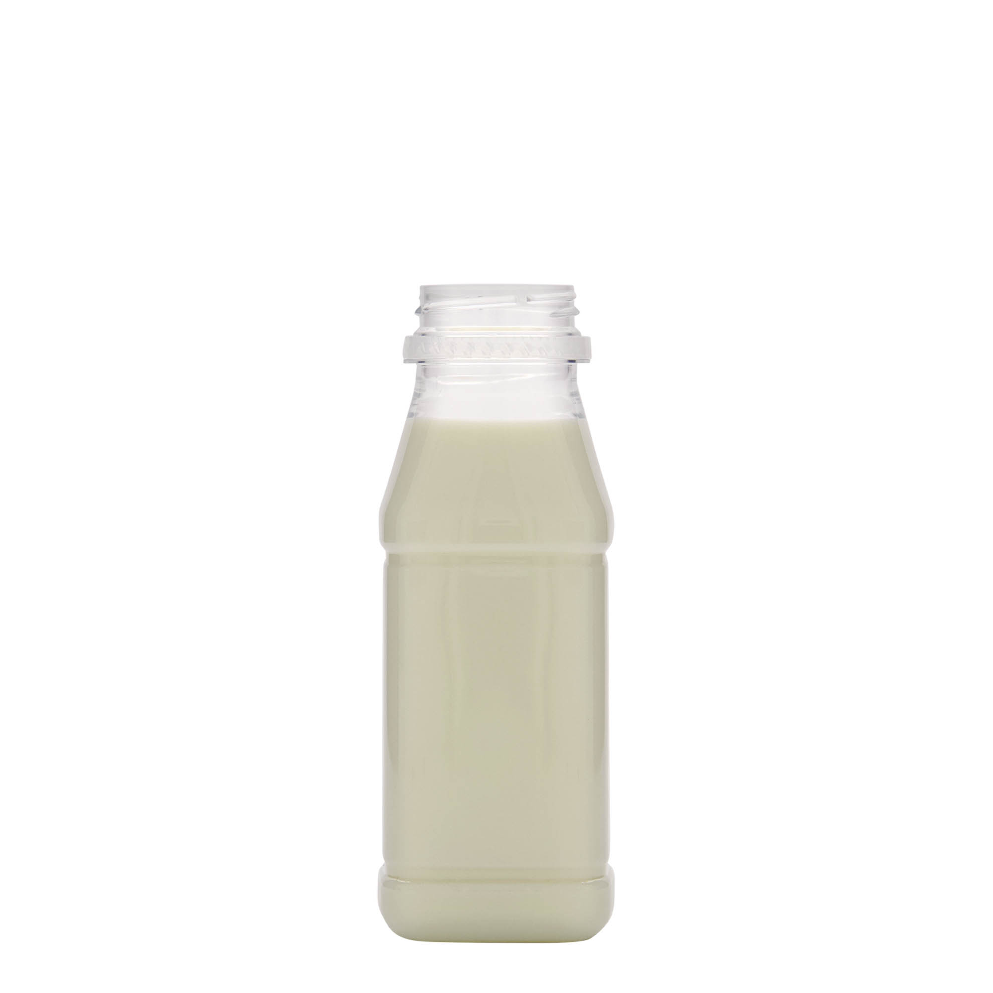 250 ml PET fľaša 'Milk and Juice Carré', štvorcová, plastová, hrdlo: 38 mm 250 ml PET fľaša 'Milk and Juice Carré', štvorcová, plastová, hrdlo: 38 mm