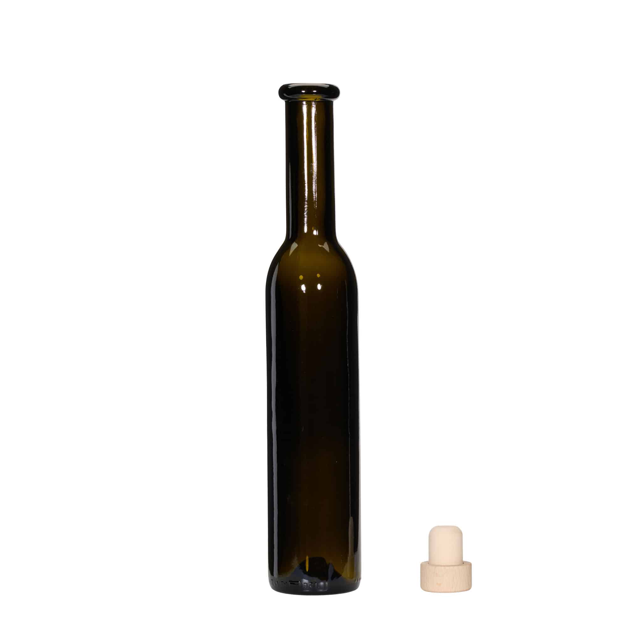 250 ml sklená fľaša „Rocky“, antická zelená farba, hrdlo: korok