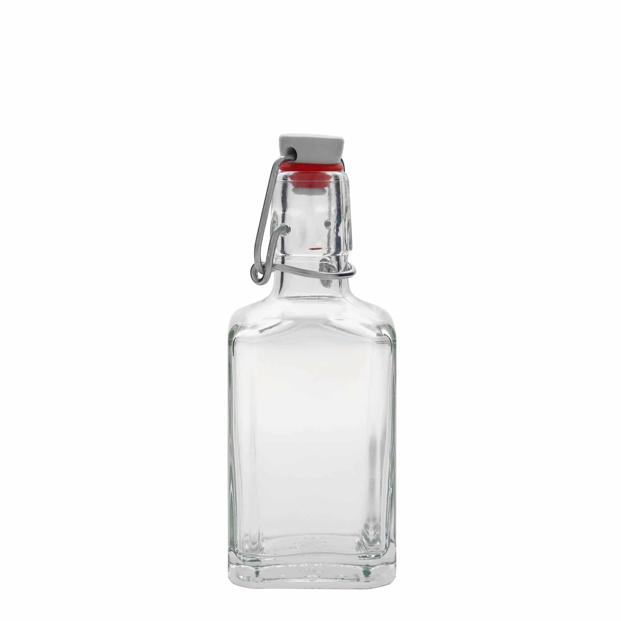 250 ml sklená fľaša „Rialto“, štvorcová, hrdlo: strmeňový uzáver