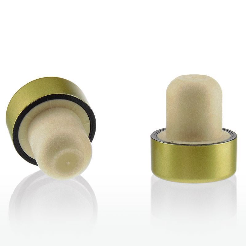 Zátky s hmatníkom 19 mm, plast, zlatá farba, pre hrdlo: korok