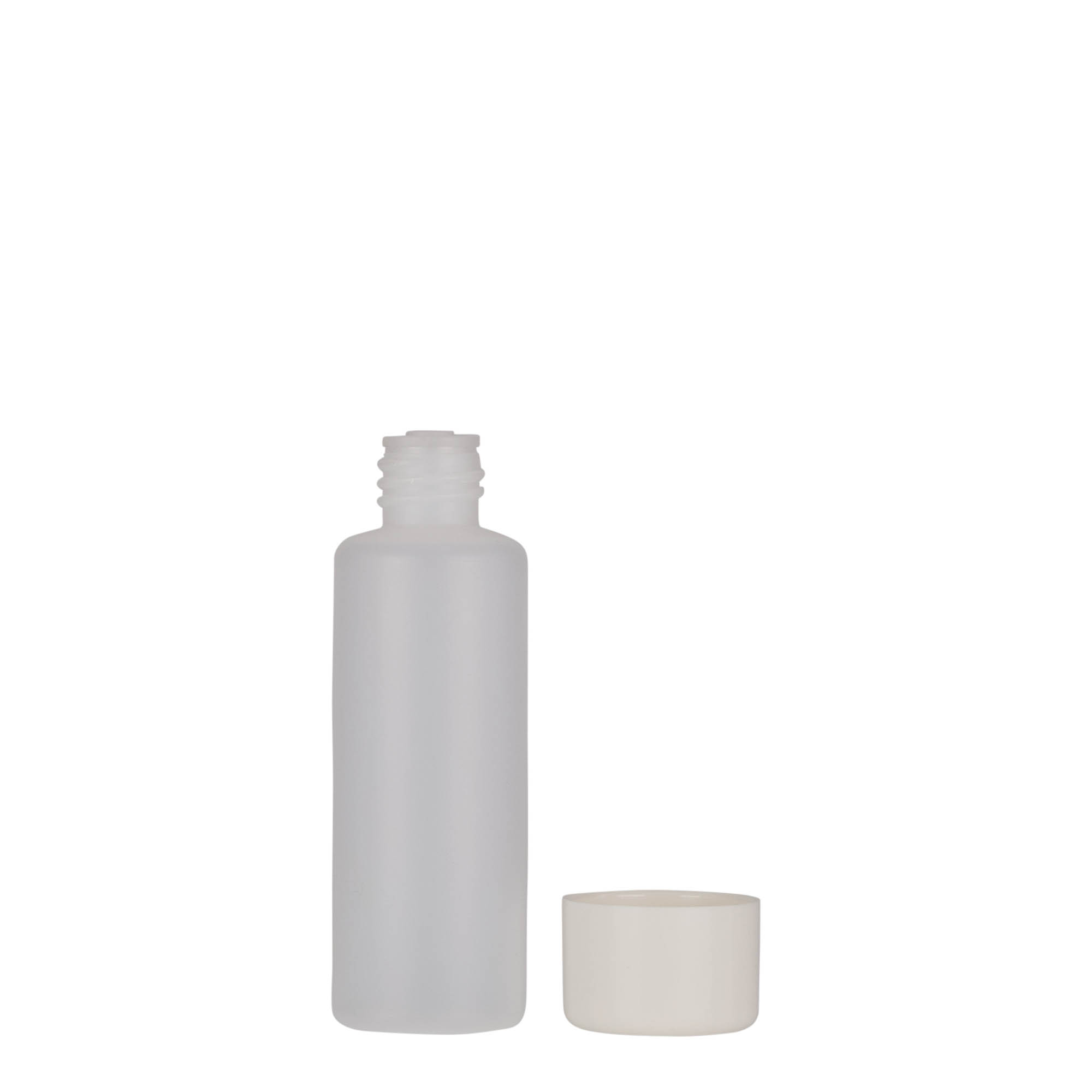50 ml guľatá fľaša, PE-plast, prírodná, hrdlo: skrutkovací uzáver