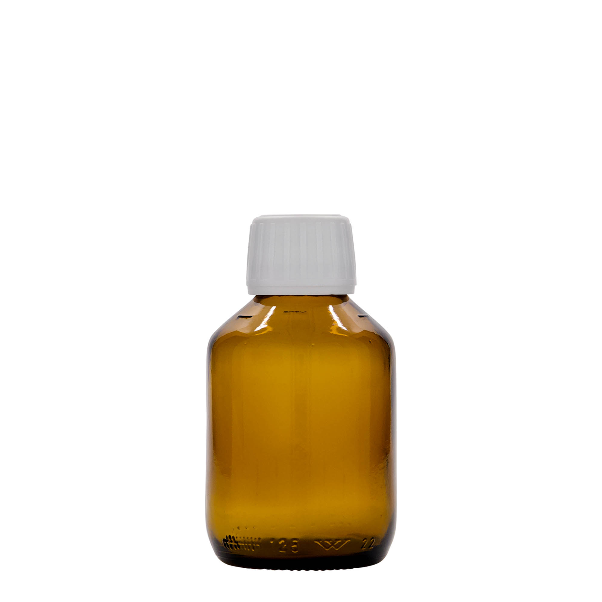 125 ml lekárska fľaša, hnedá, sklo, hrdlo: PP 28