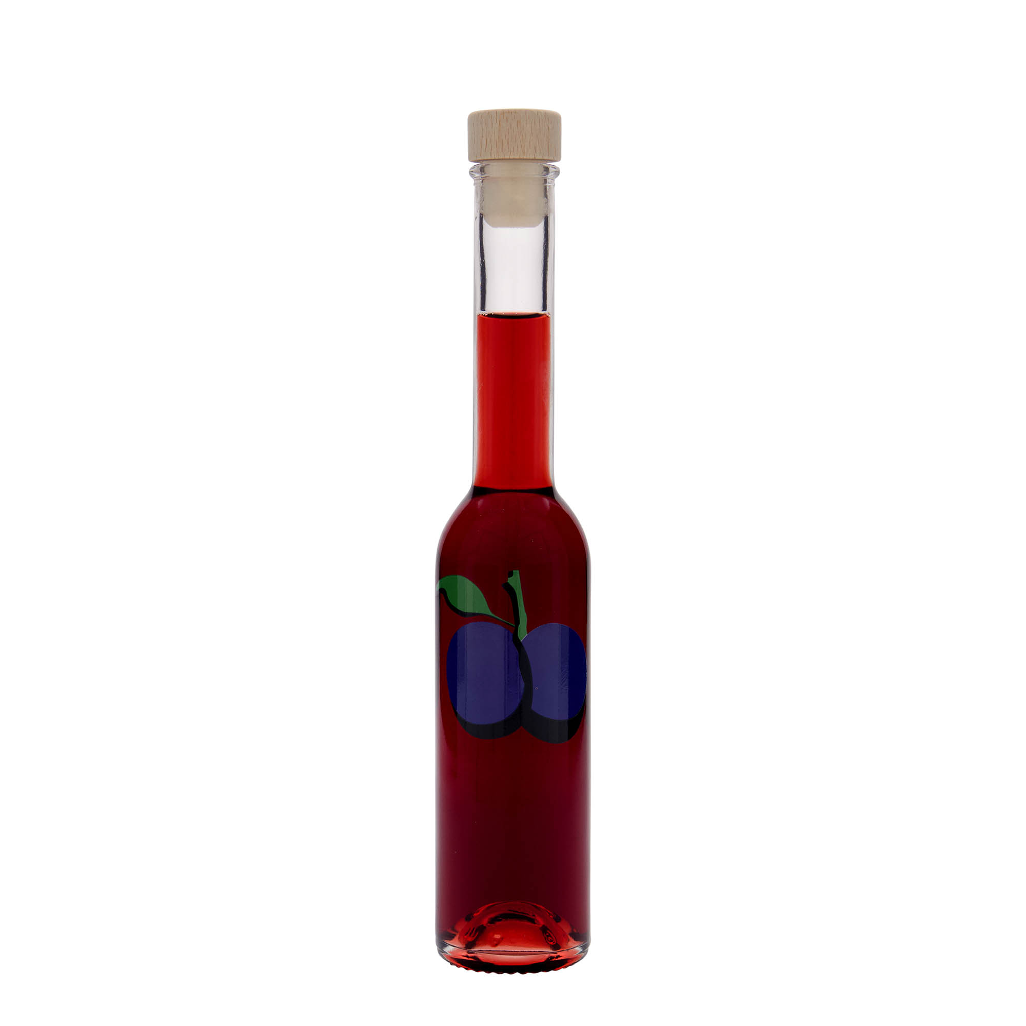 200 ml sklená fľaša „Opera“, motív: slivka, hrdlo: korok