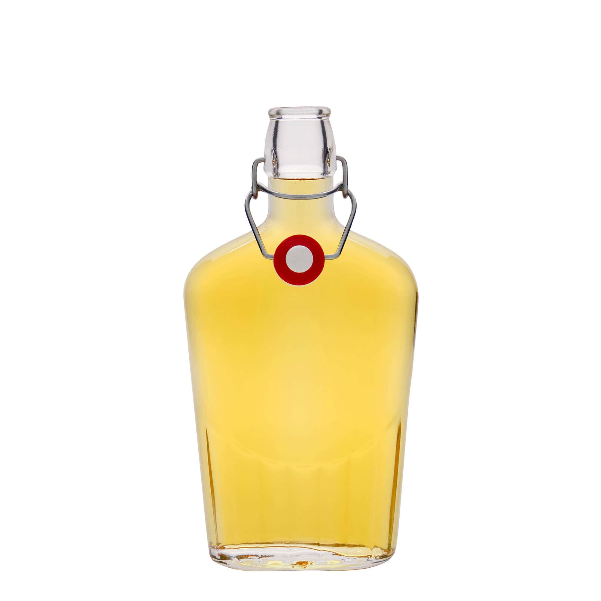 500 ml sklená fľaša „Fiaschetta“, oválna, hrdlo: strmeňový uzáver