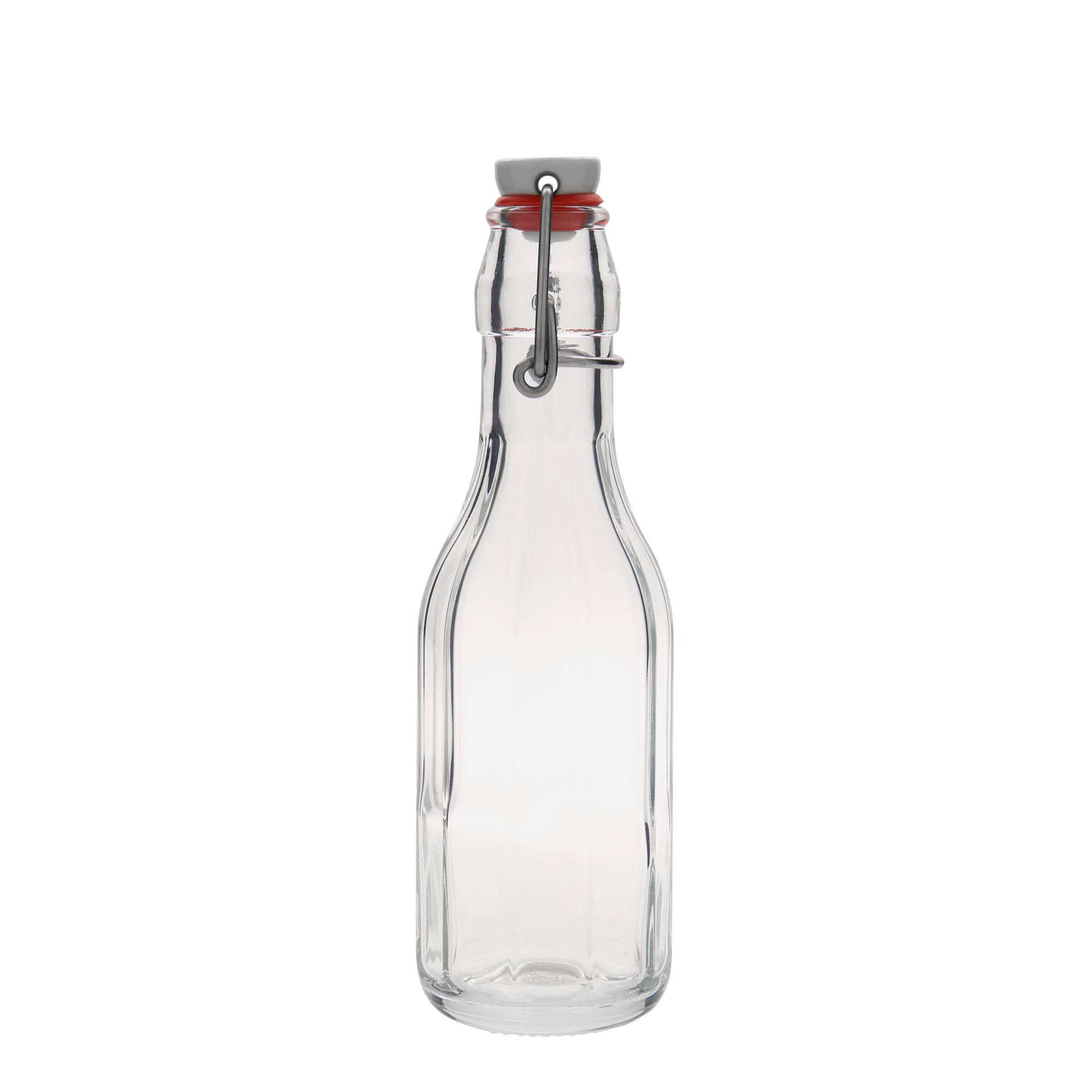 250 ml sklenená fľaša 'Bravo', desaťuholníková, hrdlo: uzáver na pánty