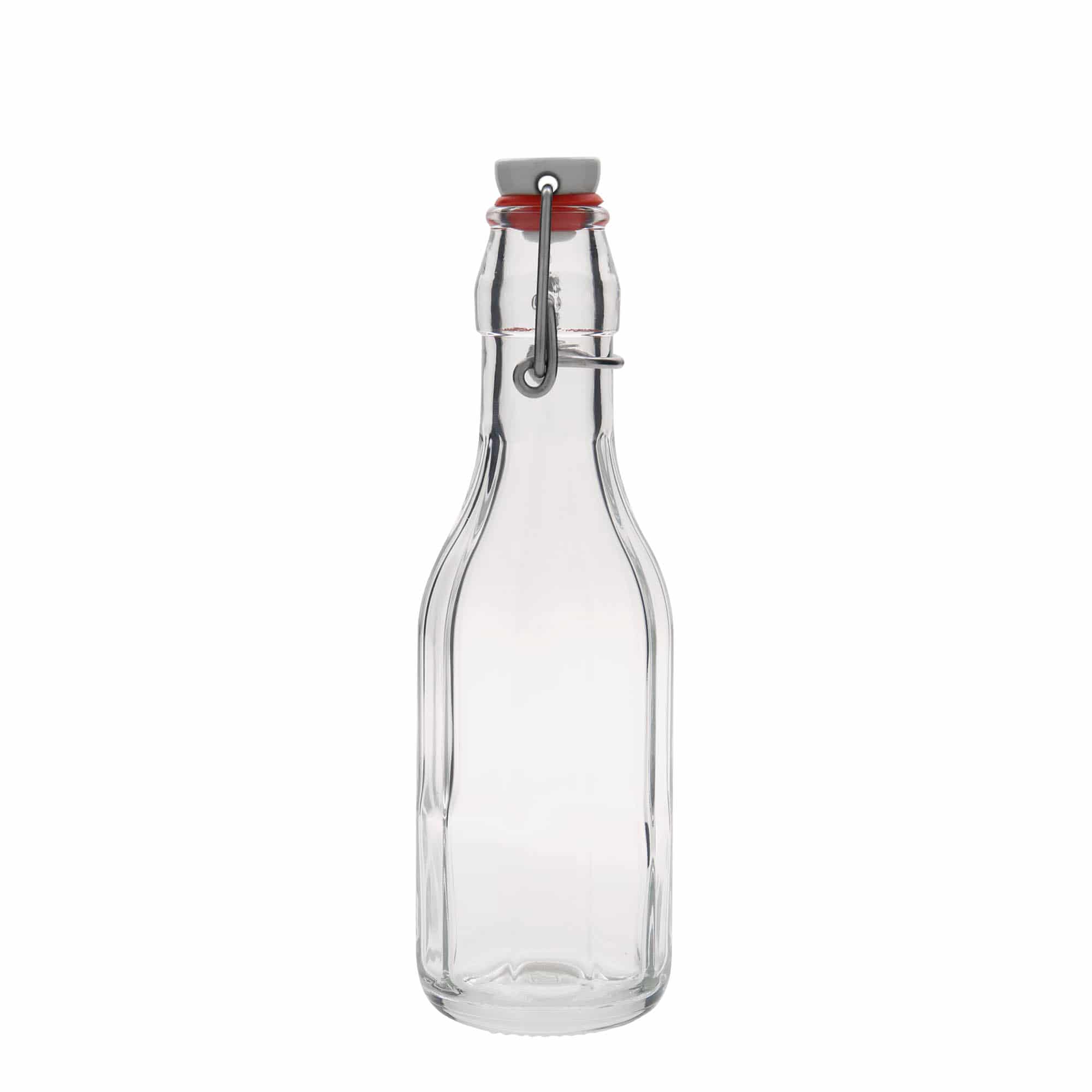 250 ml sklenená fľaša 'Bravo', desaťuholníková, hrdlo: uzáver na pánty