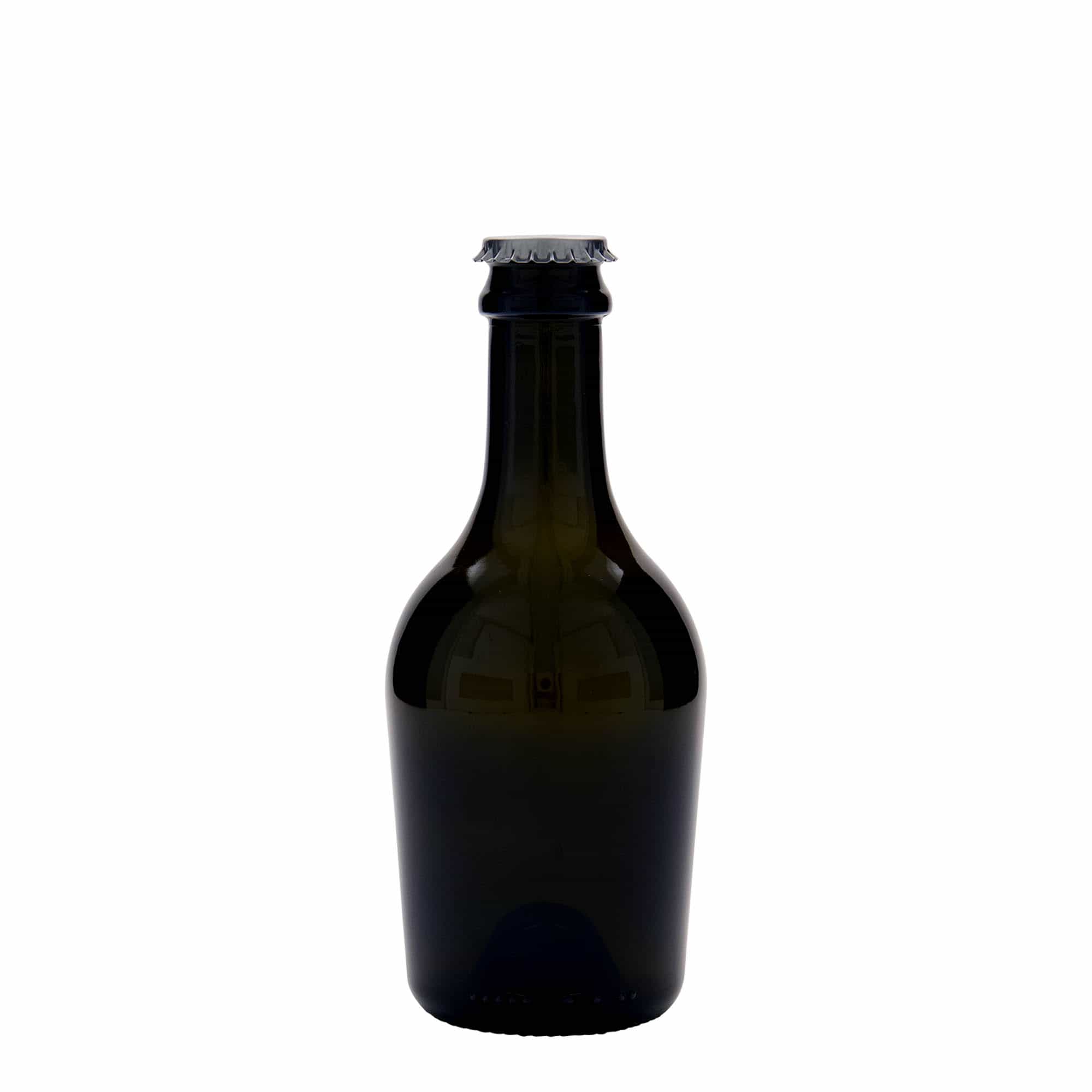 330 ml fľaša na pivo/sekt „Butterfly“, sklená, antická zelená farba, hrdlo: štupeľ