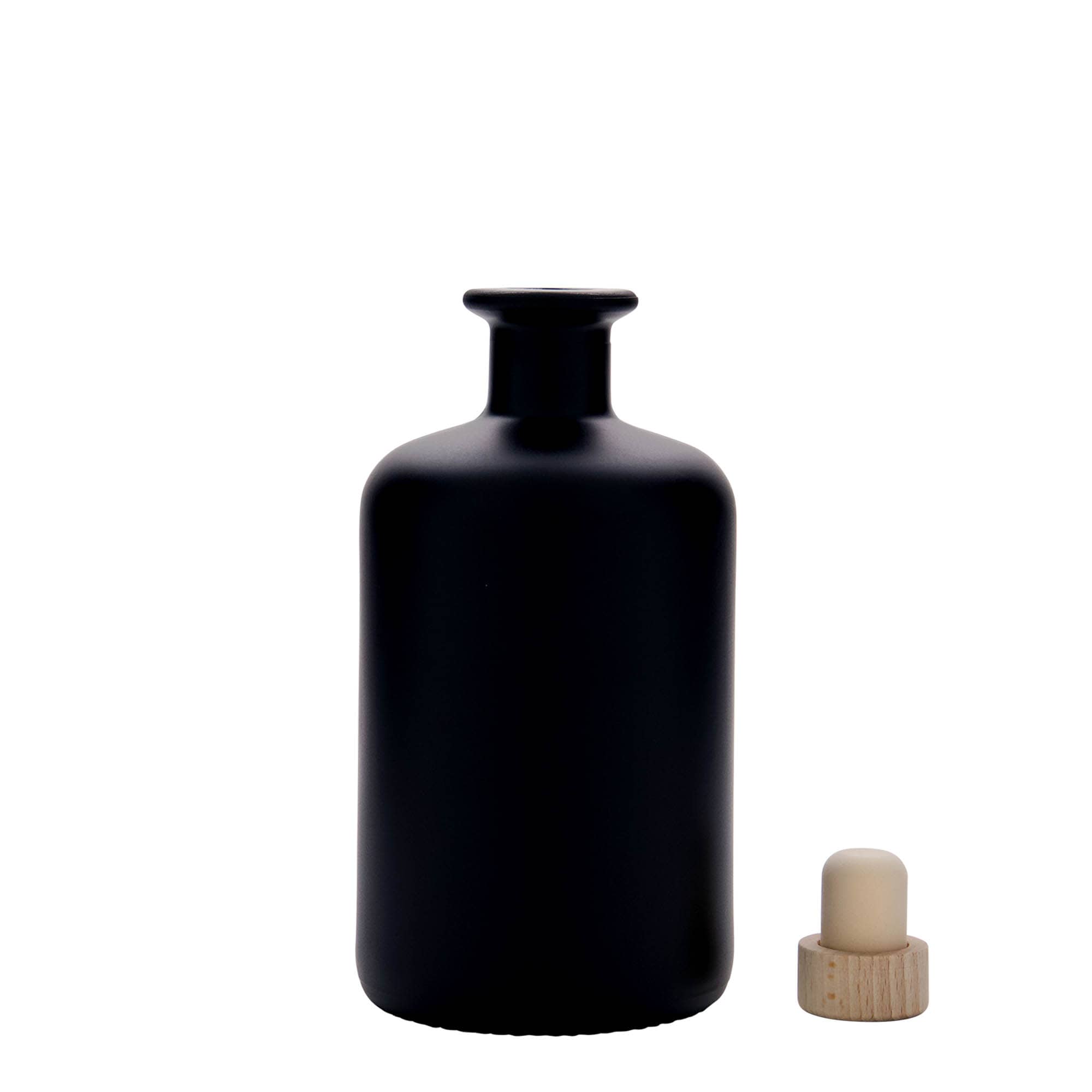 500 ml sklená fľaša lekárnická, čierna farba, hrdlo: korok