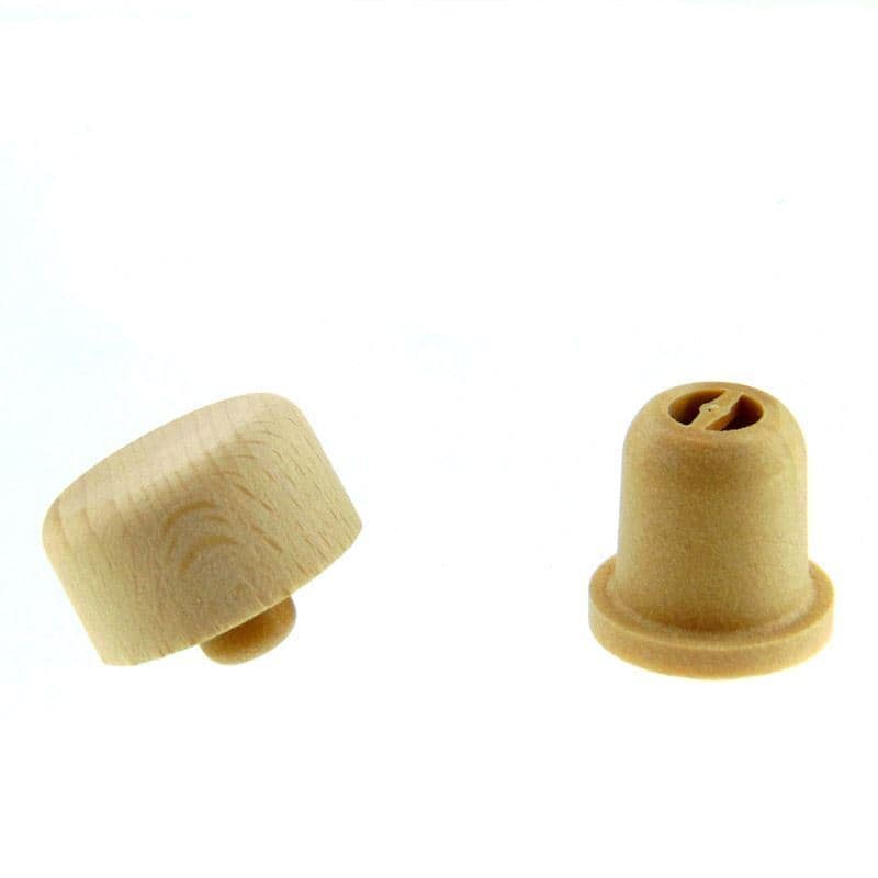 Zátky s hmatníkom s dávkovacím otvorom 19 mm, plast-drevo, viacfarebné, pre hrdlo: korok