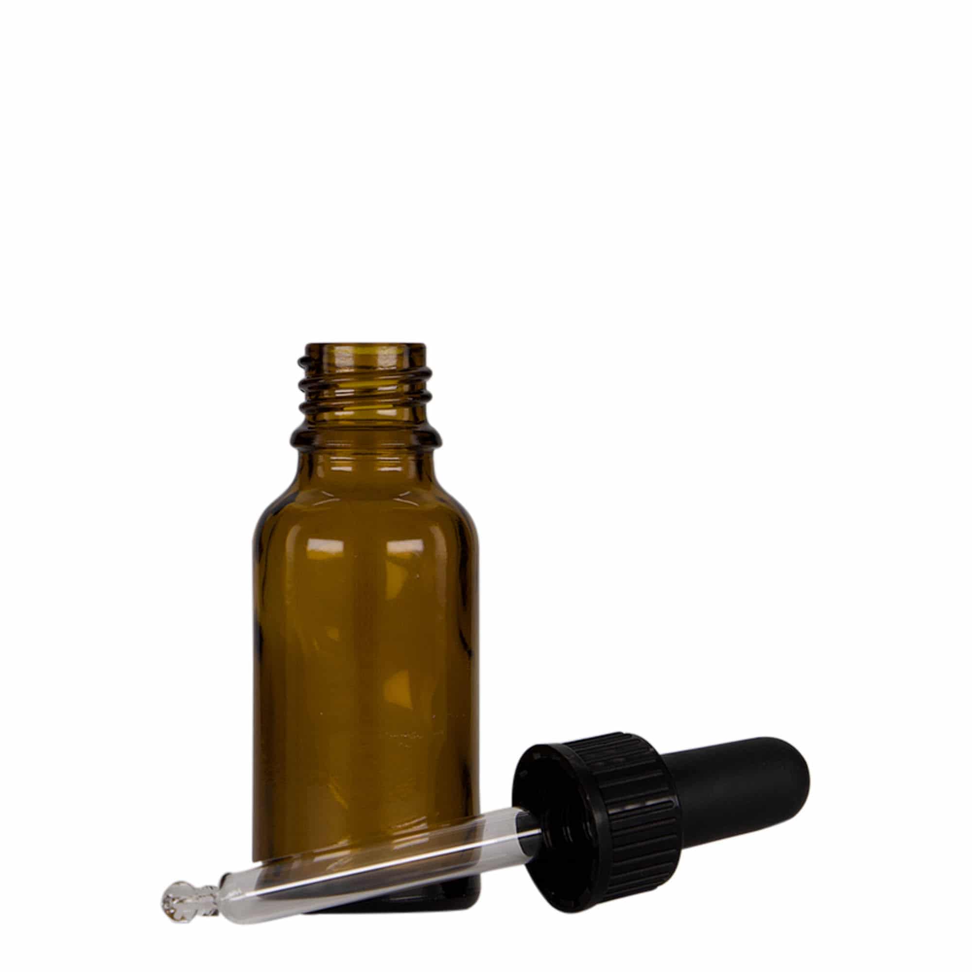 20 ml liekovka s pipetou, sklená, hnedo-čierna farba, hrdlo: DIN 18