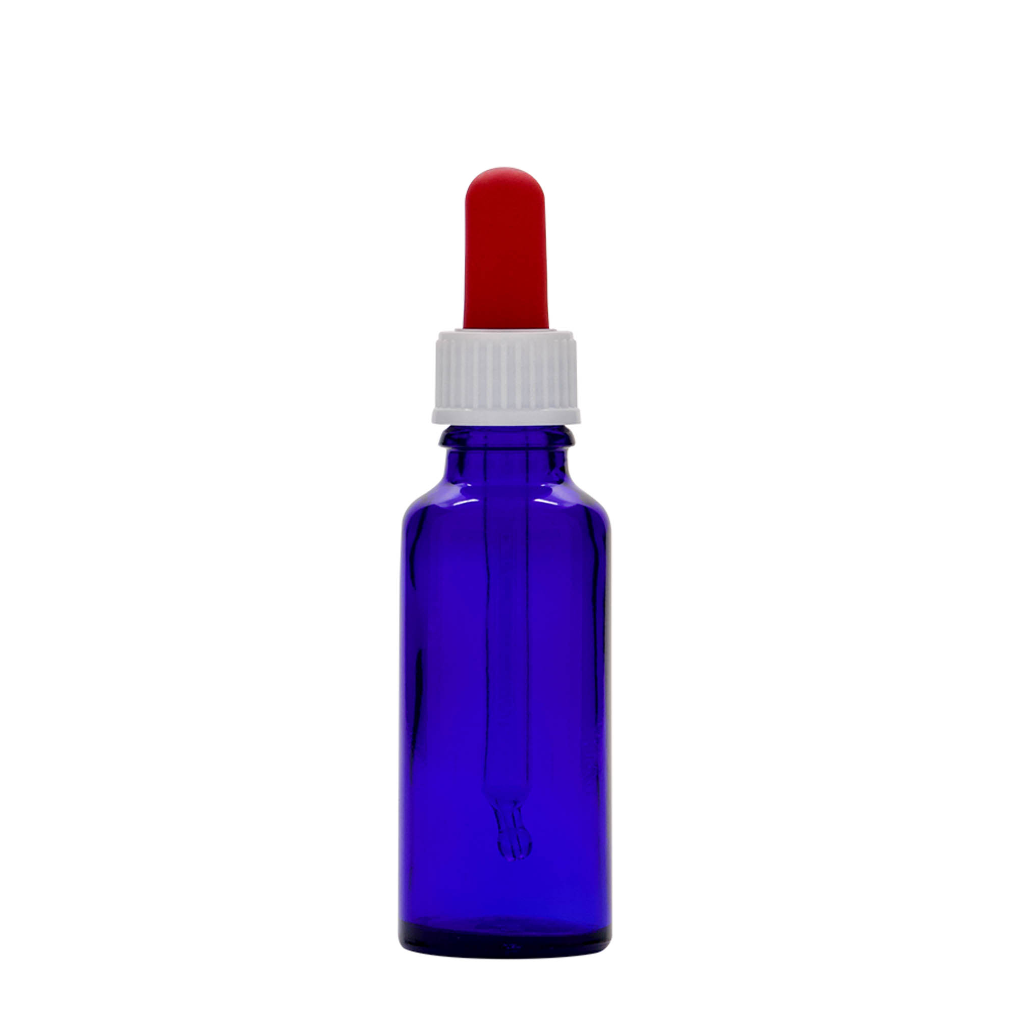 30 ml liekovka s pipetou, sklo, kráľovská modrá-červená, hrdlo: DIN 18
