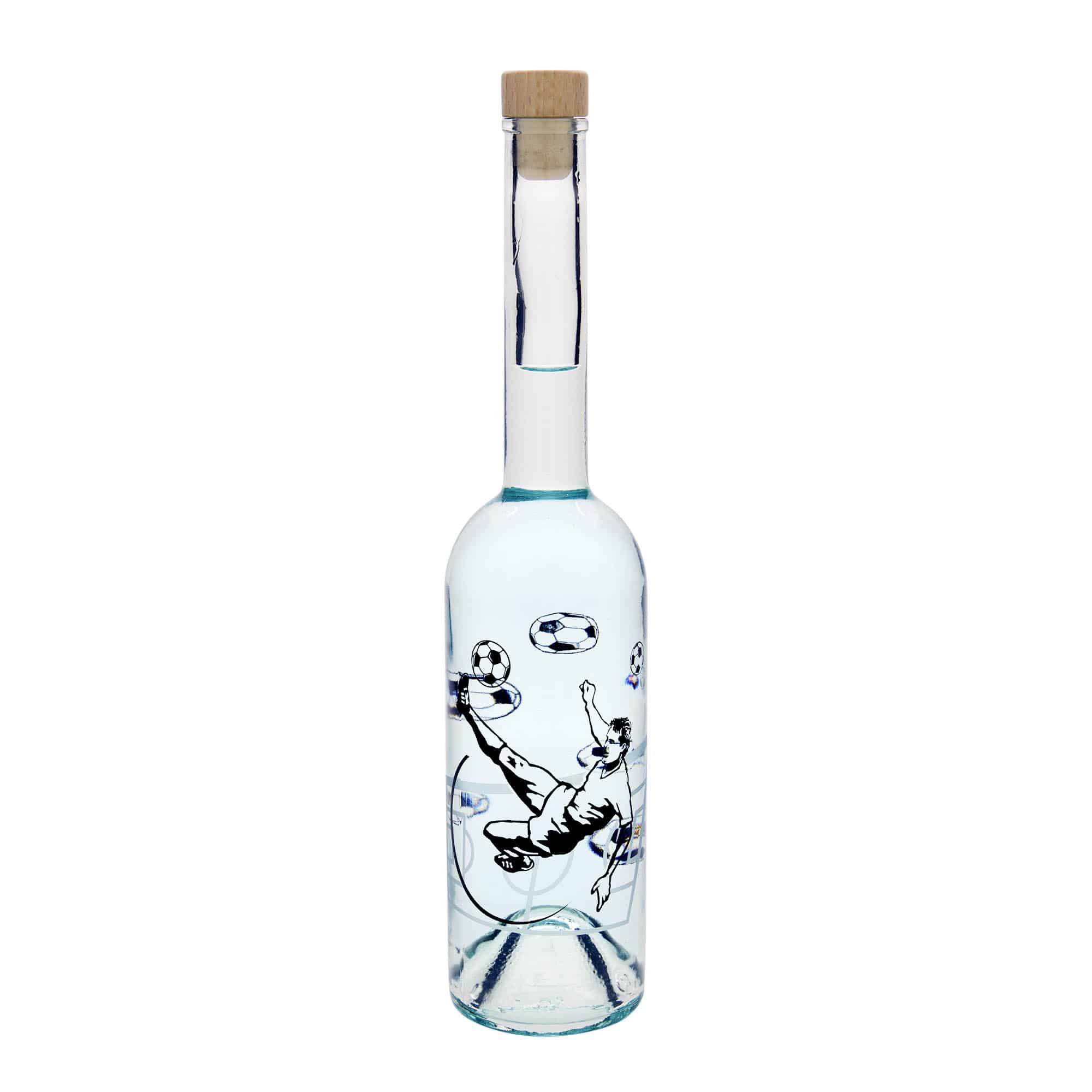 500 ml sklenená fľaša 'Opera', motív: futbalista, hrdlo: korok