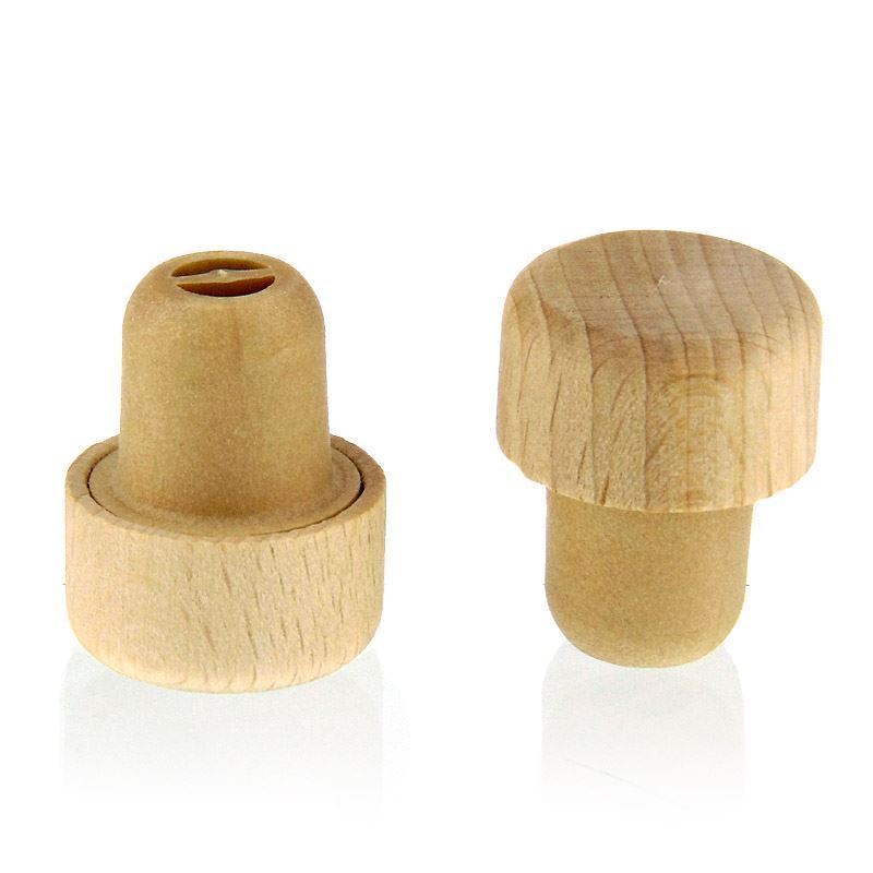 Zátky s hmatníkom s dávkovacím otvorom 19 mm, plast-drevo, viacfarebné, pre hrdlo: korok