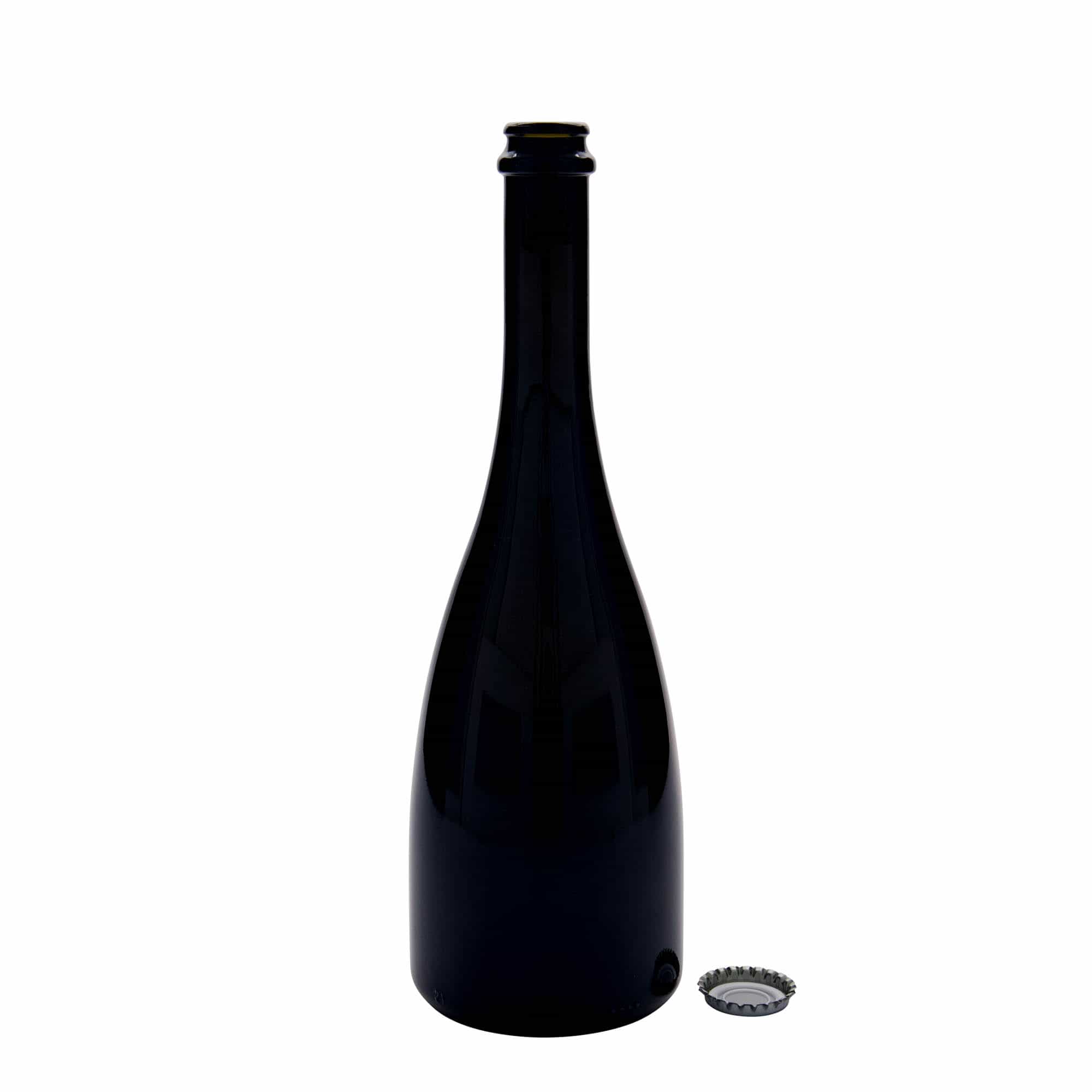 750 ml fľaša na pivo/sekt „Tosca“, sklená, antická zelená farba, hrdlo: štupeľ