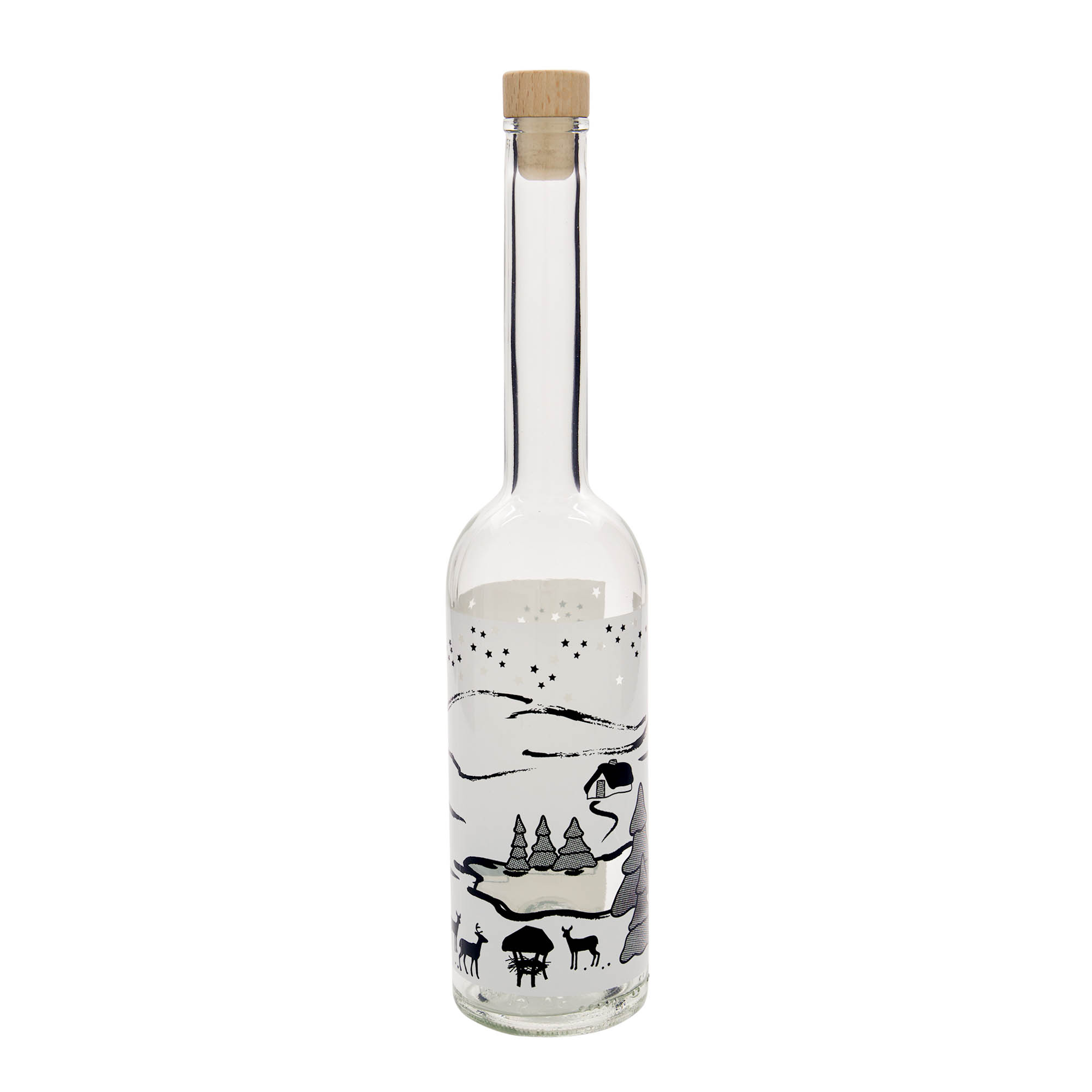 500 ml sklenená fľaša 'Opera', motív: Zimný sen-Bianco, hrdlo: korok 500 ml sklenená fľaša 'Opera', motív: Zimný sen-Bianco, hrdlo: korok
