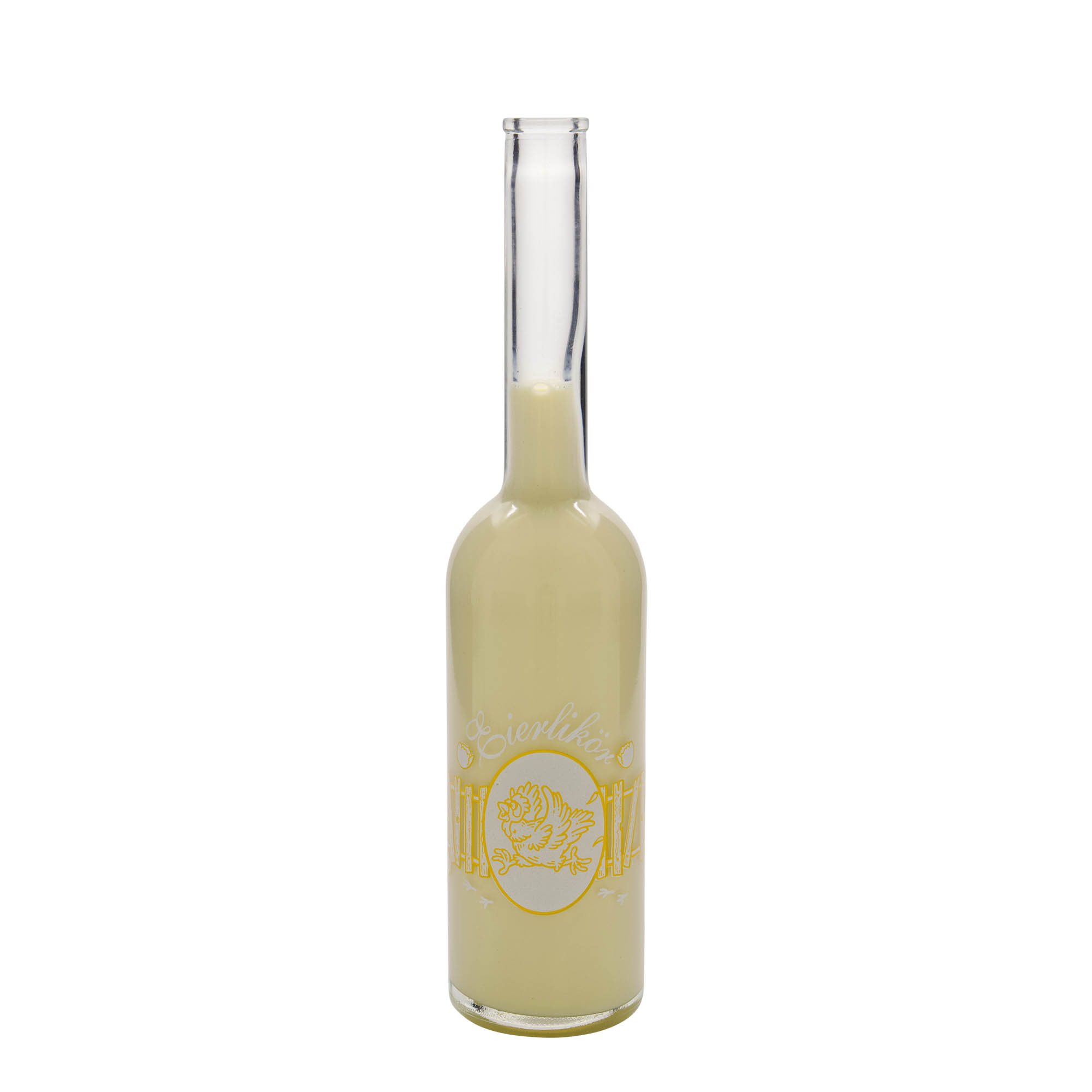 500 ml sklená fľaša „Opera“, motív: Vaječný likér, hrdlo: korok