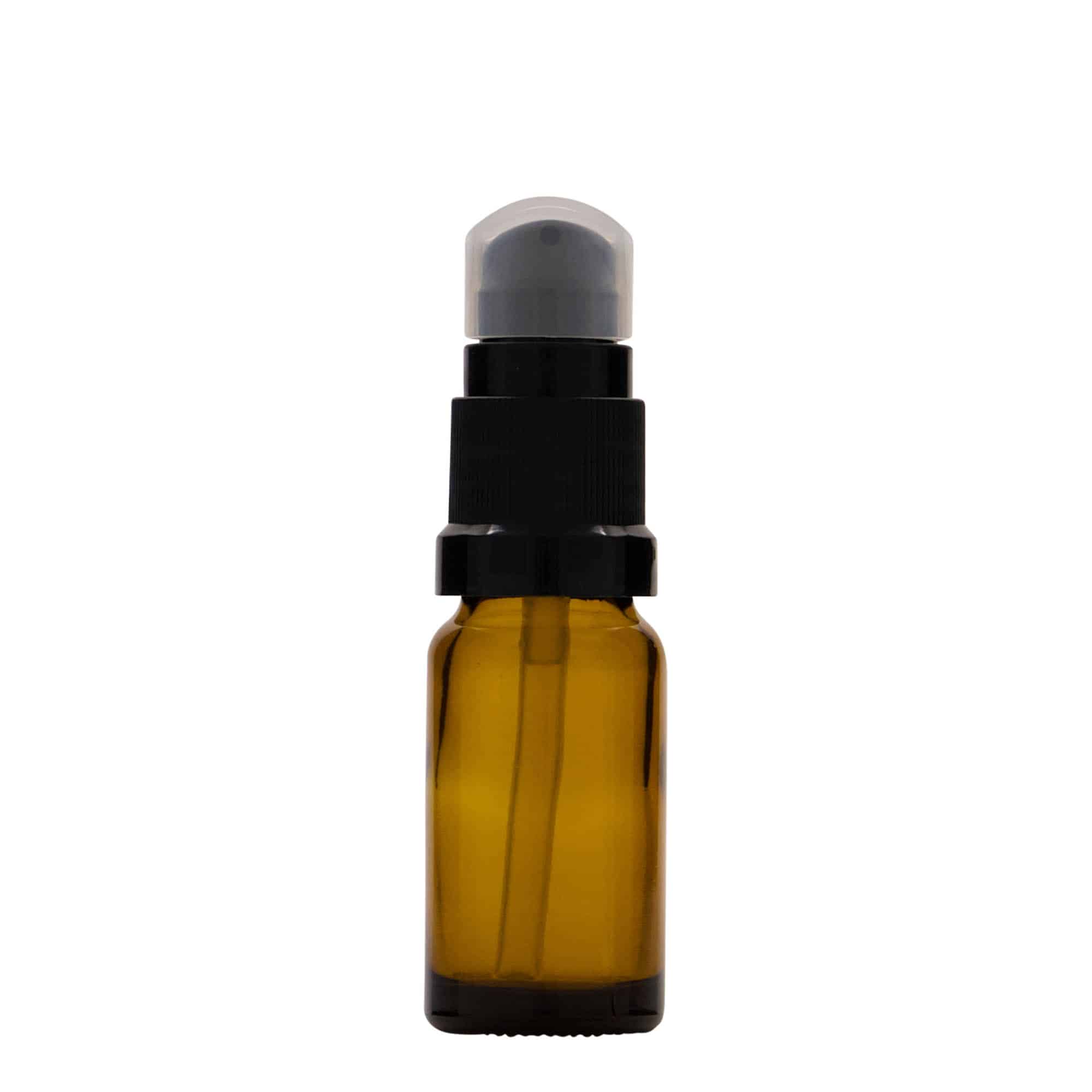 10 ml liekovka s pumpičkou, sklená, hnedá farba, hrdlo: DIN 18