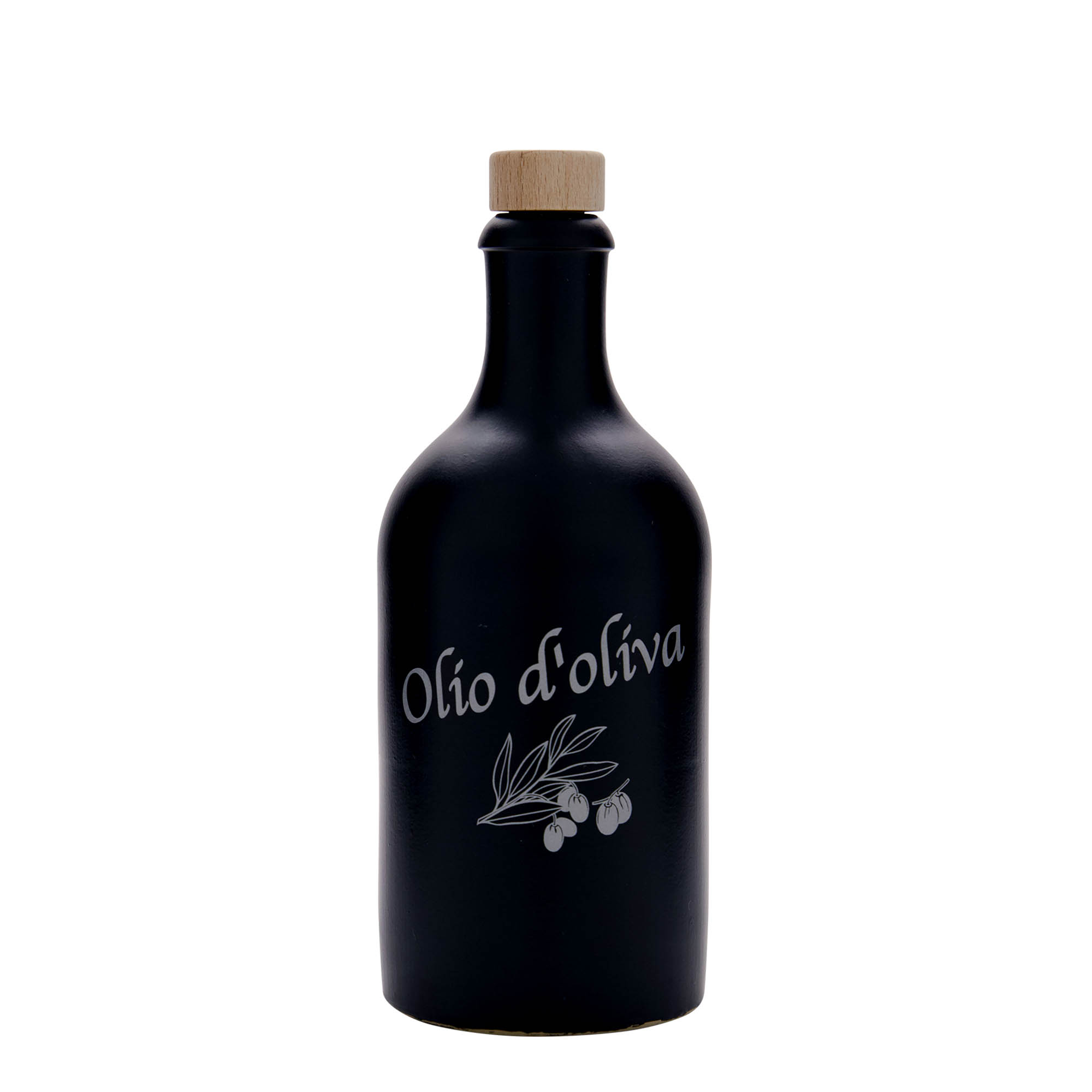 500 ml hlinený džbán, motív: Olio d'Oliva, kamenina, čierny, hrdlo: korok