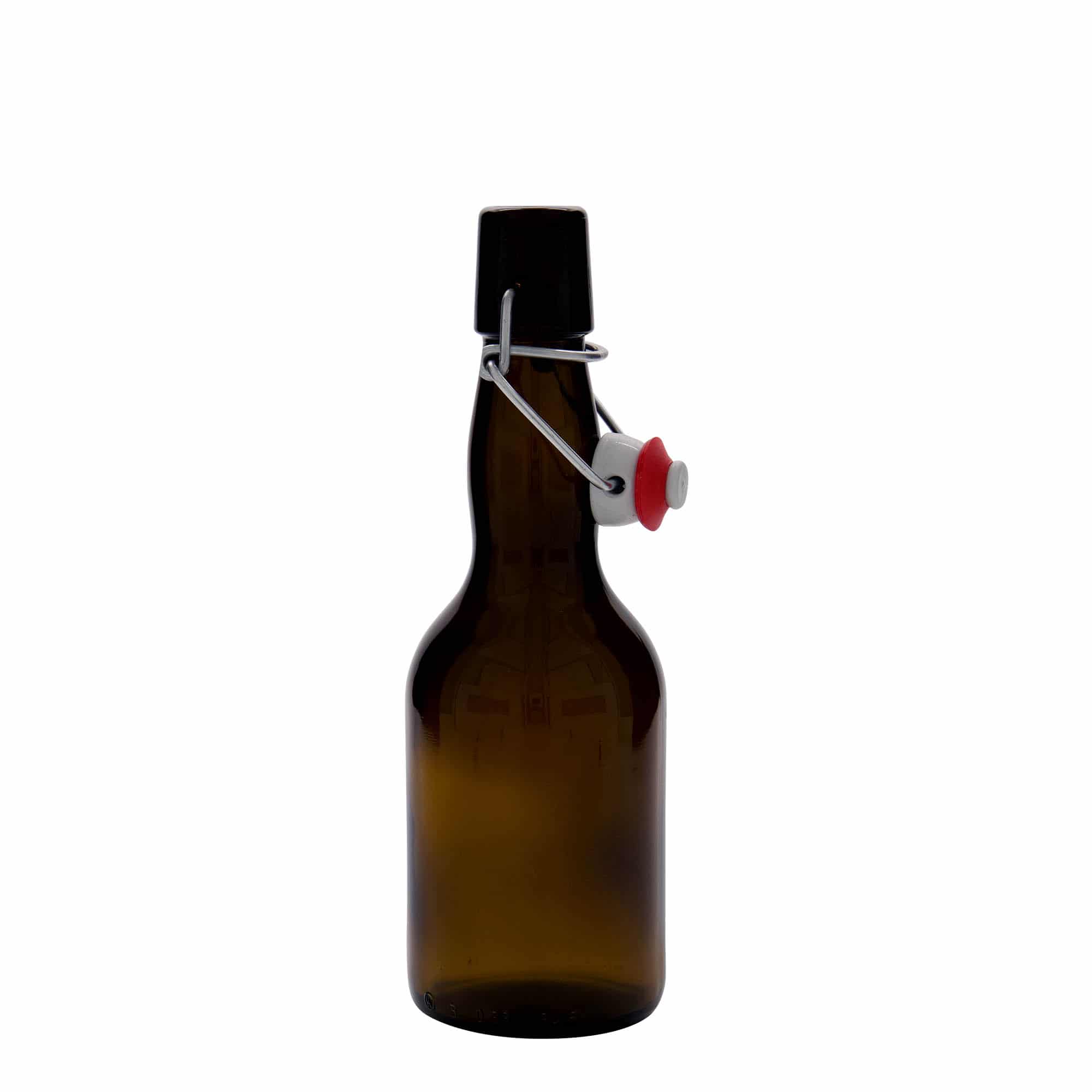 330 ml fľaša na pivo s krátkym hrdlom, sklený, hnedá farba, hrdlo: strmeňový uzáver