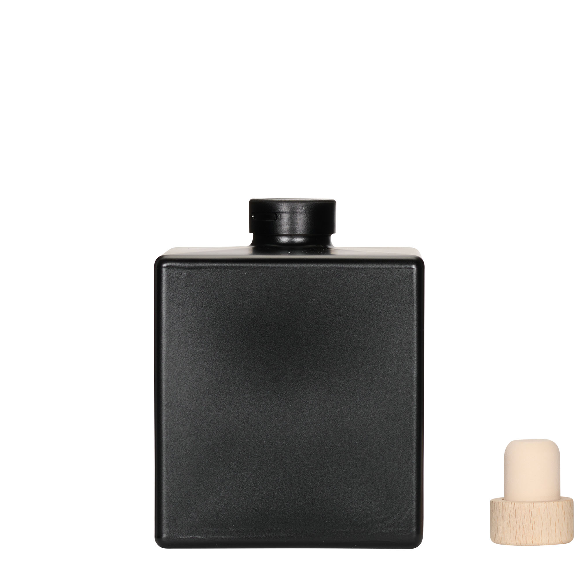 500 ml sklenená fľaša 'Cube', štvorcová, čierna, hrdlo: korkové