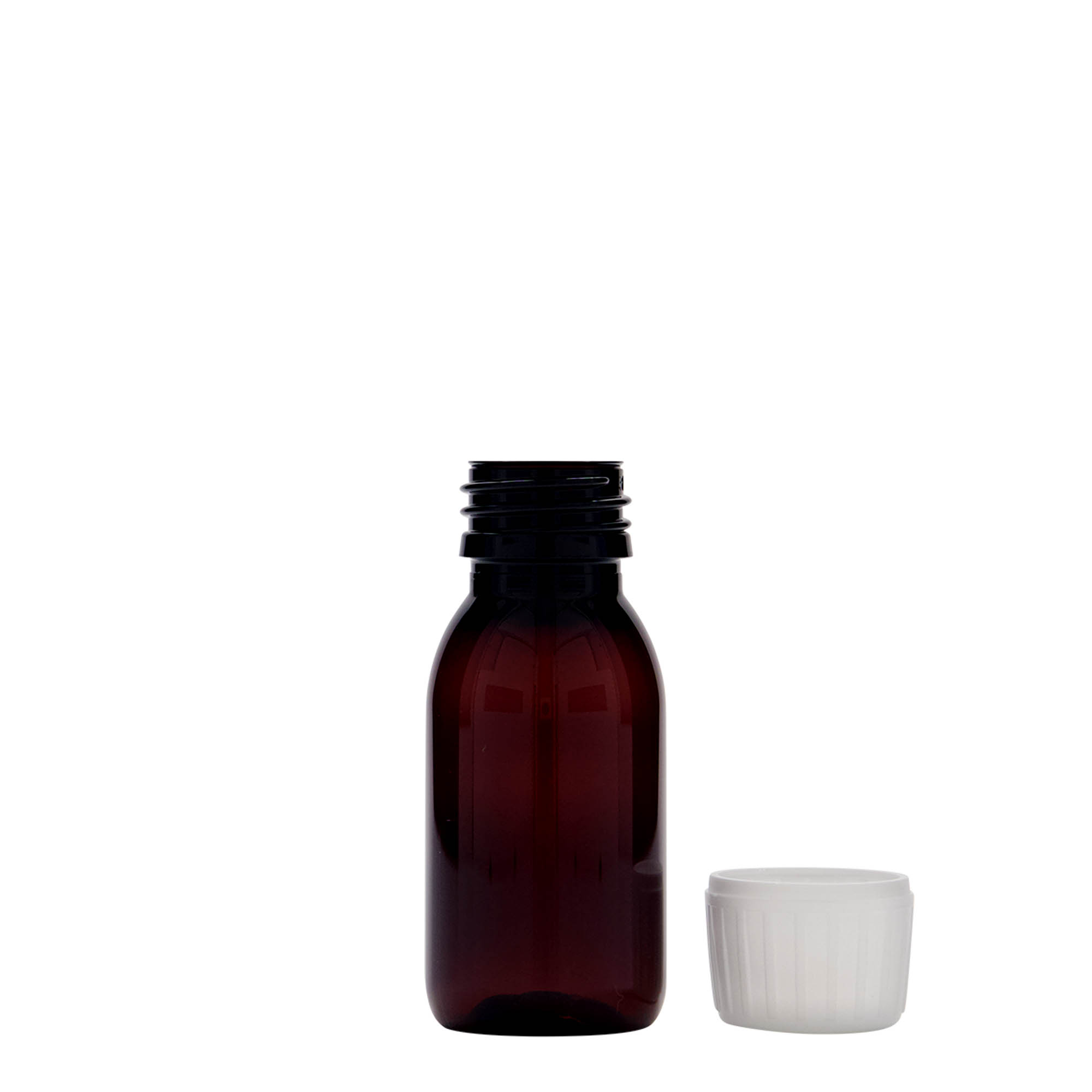 60 ml PET liekovka, hnedá farba, plast, hrdlo: PP 28