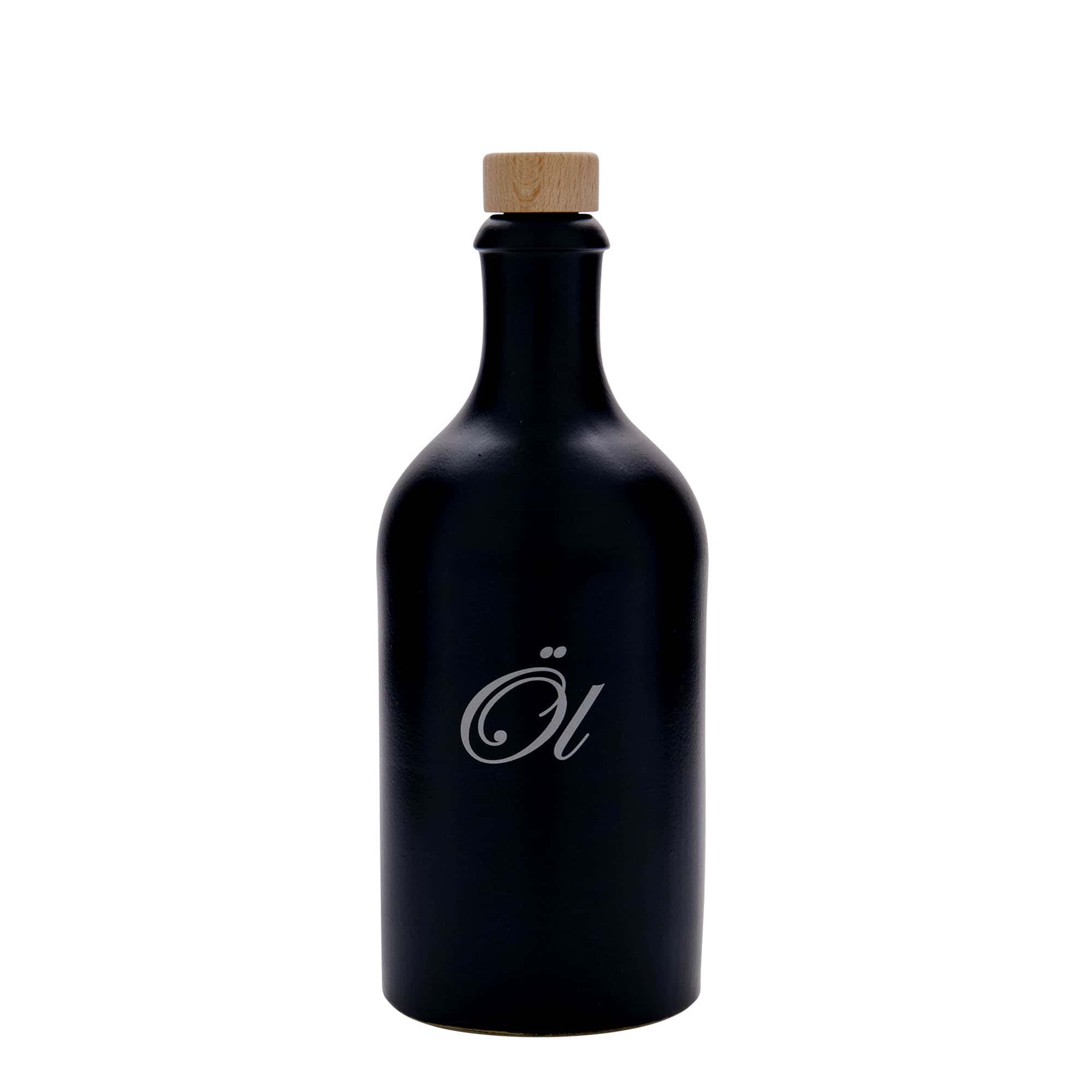 500 ml hlinený krčah, motív: olej, kamenina, čierna farba, hrdlo: korok