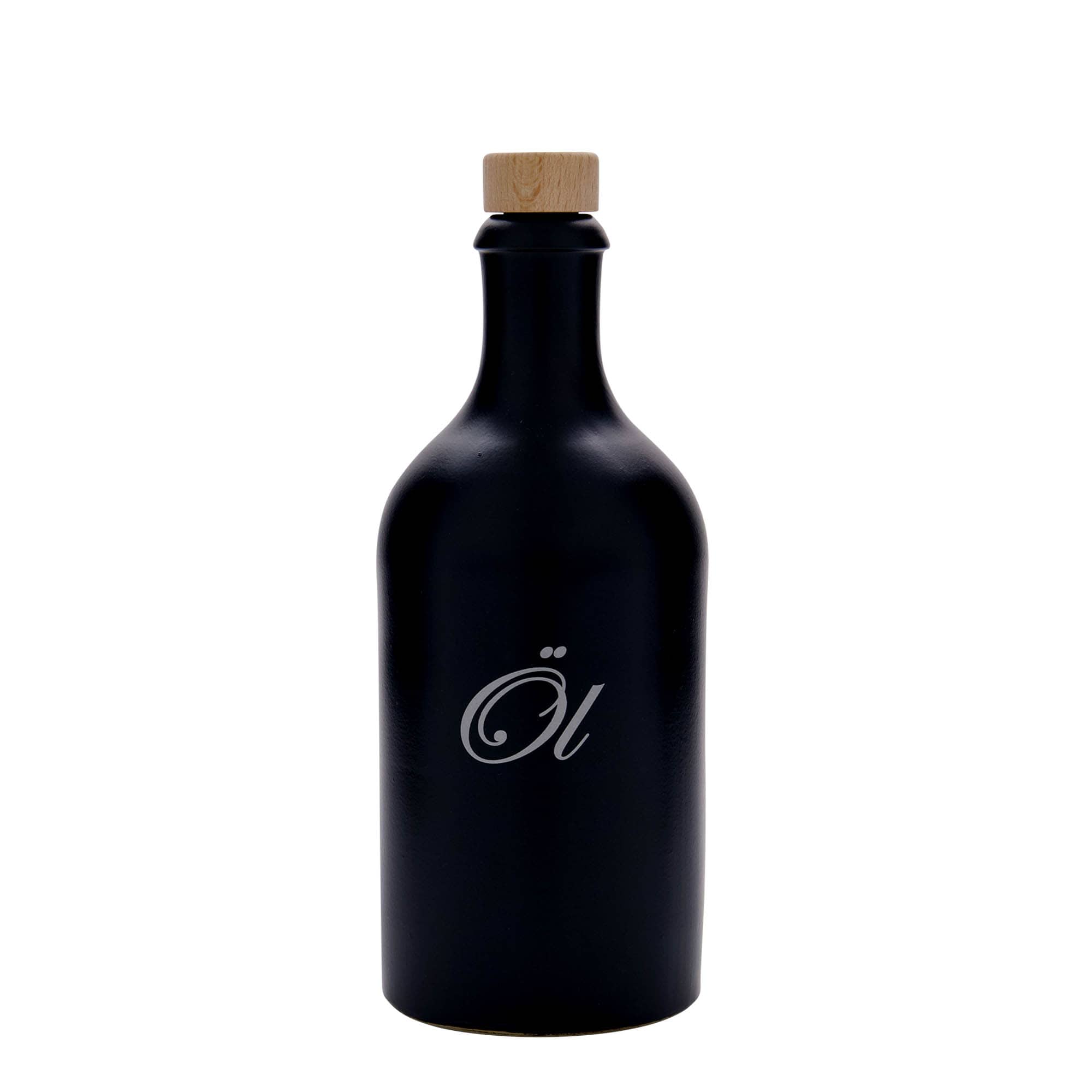 500 ml hlinený džbán, motív: olej, kamenina, čierny, hrdlo: korok