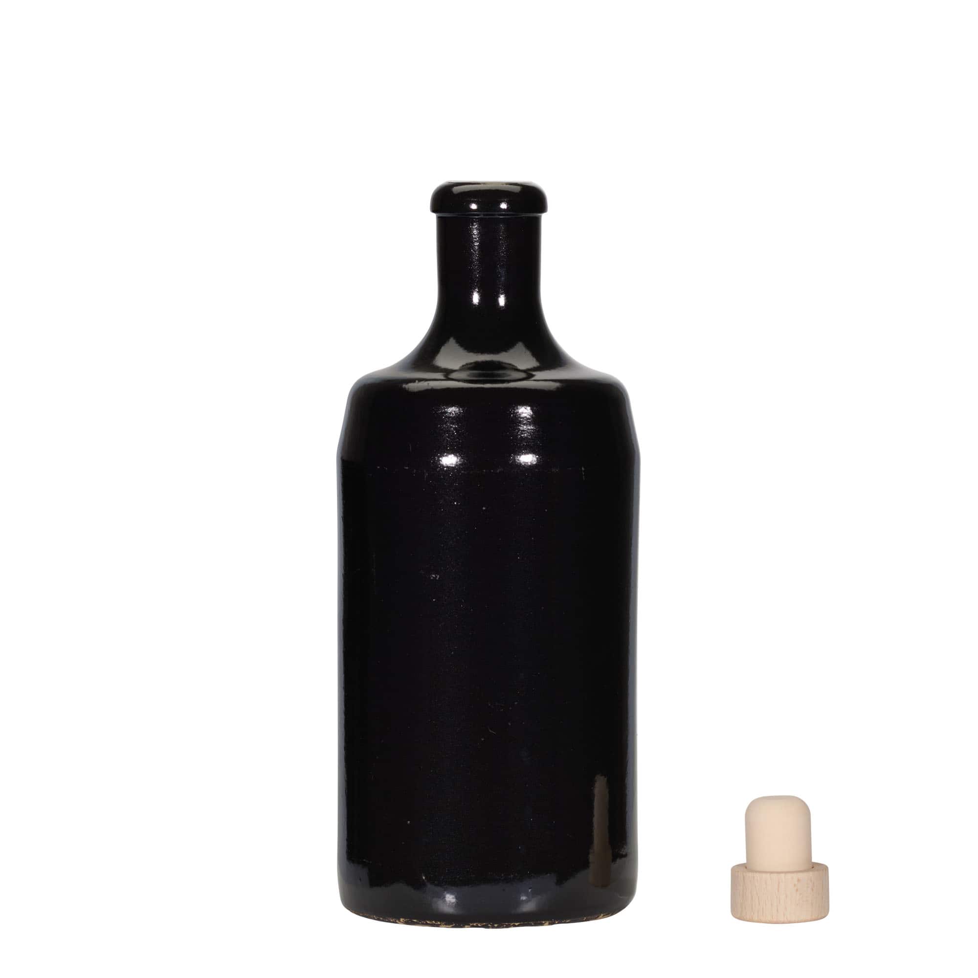 700 ml hlinený džbán 'Calvados, kamenina, čierny, hrdlo: korok