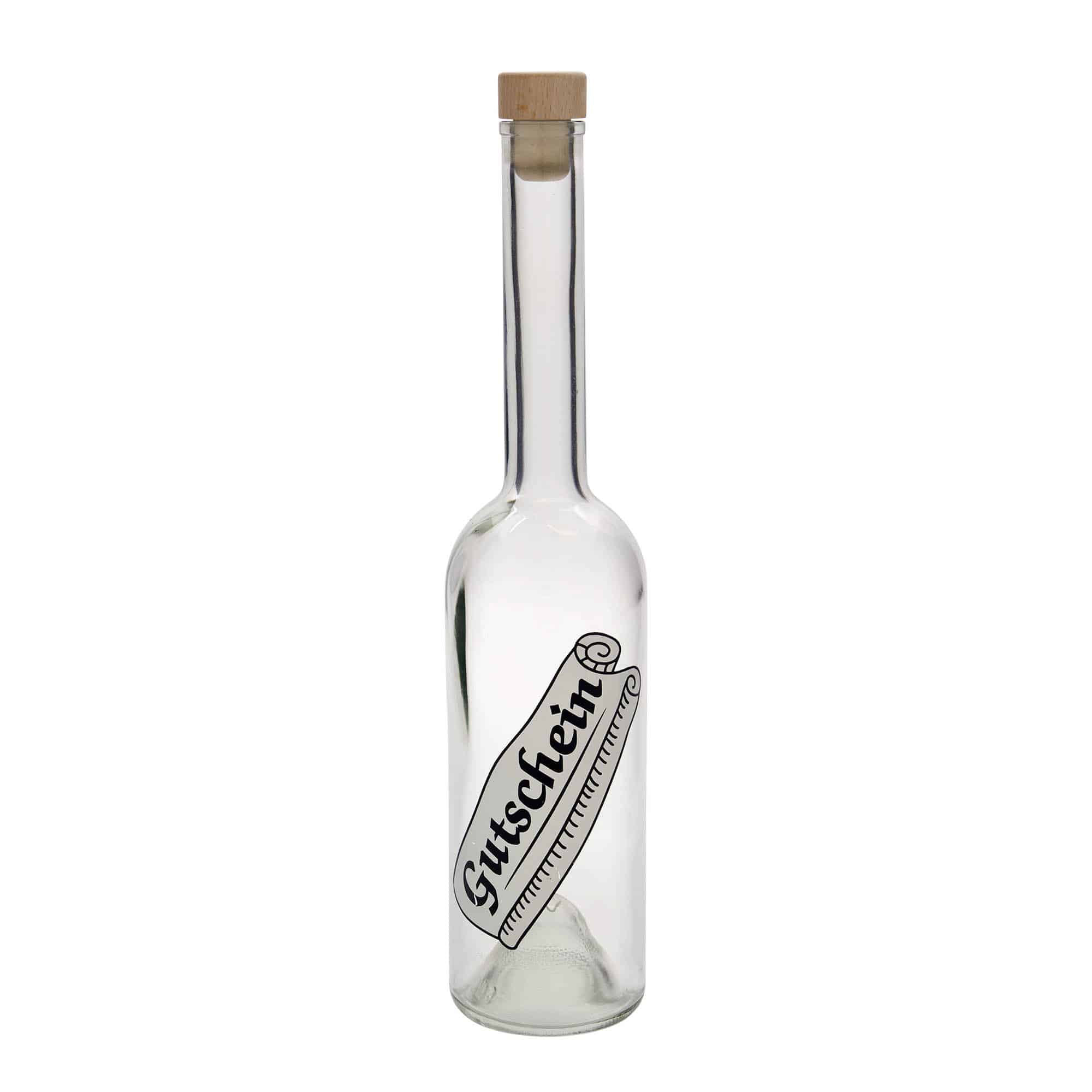 500 ml sklená fľaša „Opera“, motív: poukážka, hrdlo: korok