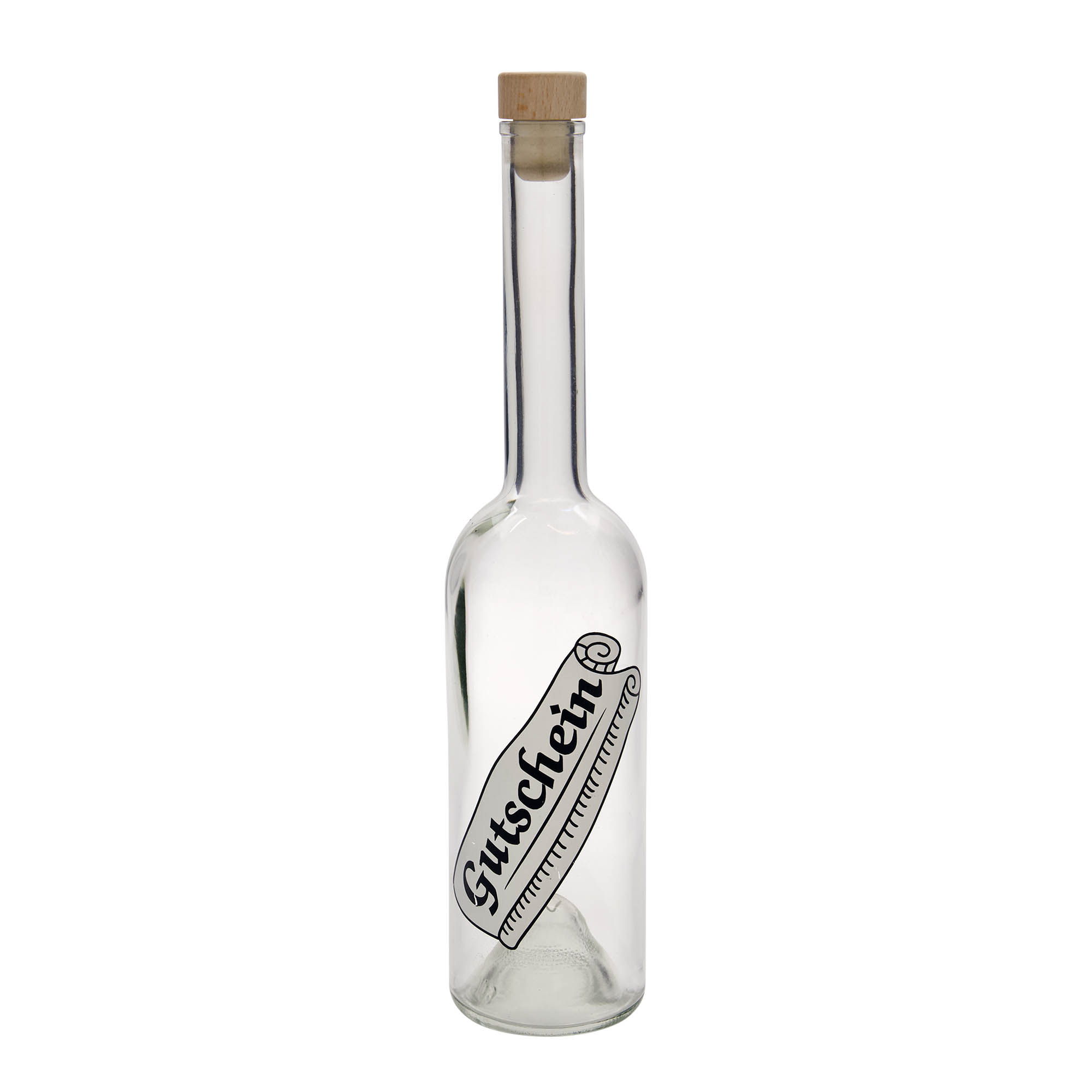 500 ml sklenená fľaša 'Opera', motív: darčekový poukaz, hrdlo: korok