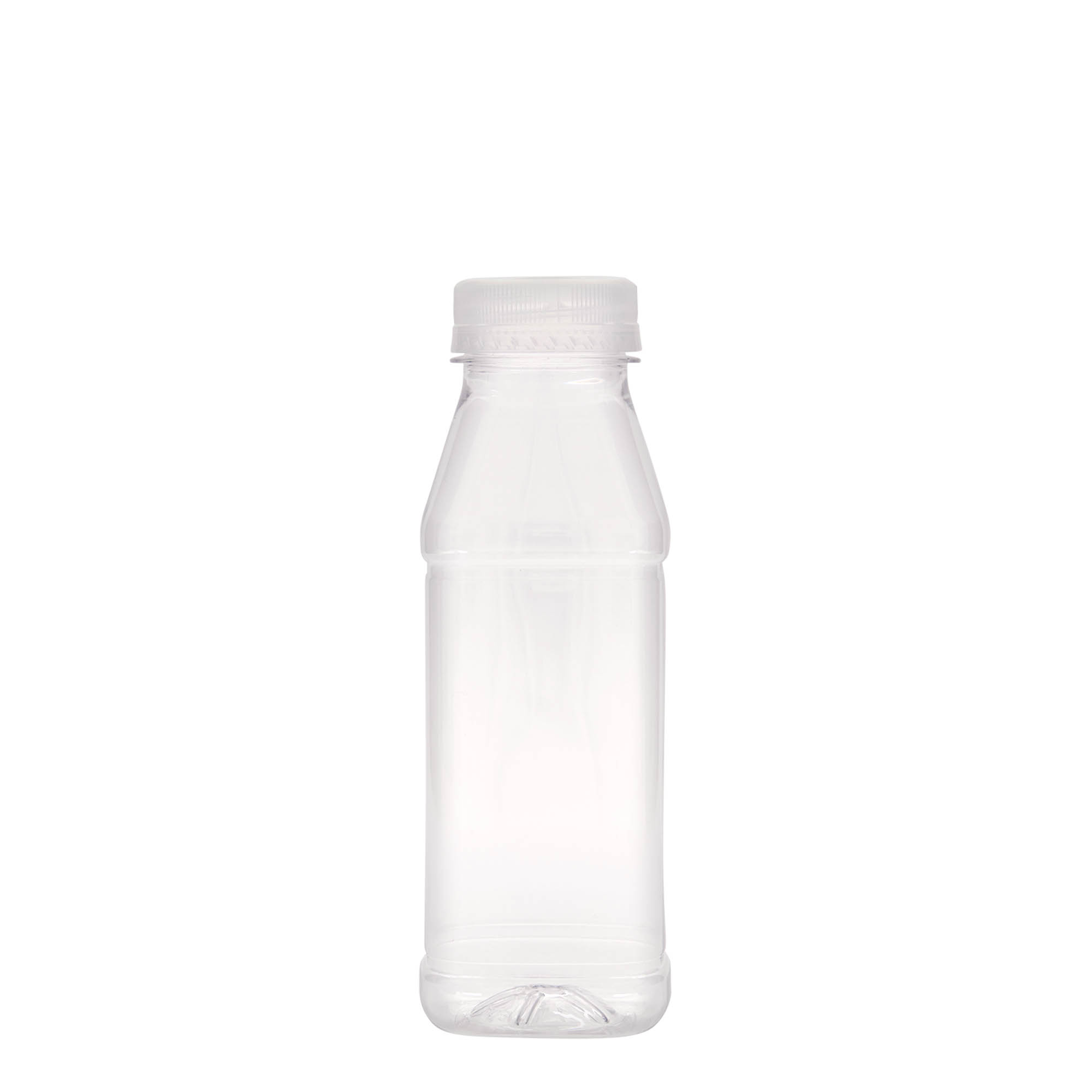 330 ml PET fľaša 'Milk and Juice Carré', štvorcová, plastová, hrdlo: 38 mm