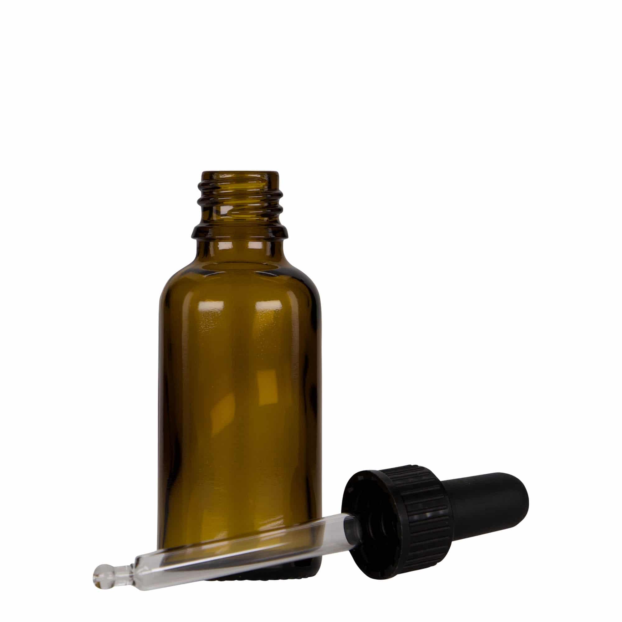 30 ml liekovka s pipetou, sklená, hnedo-čierna farba, hrdlo: DIN 18