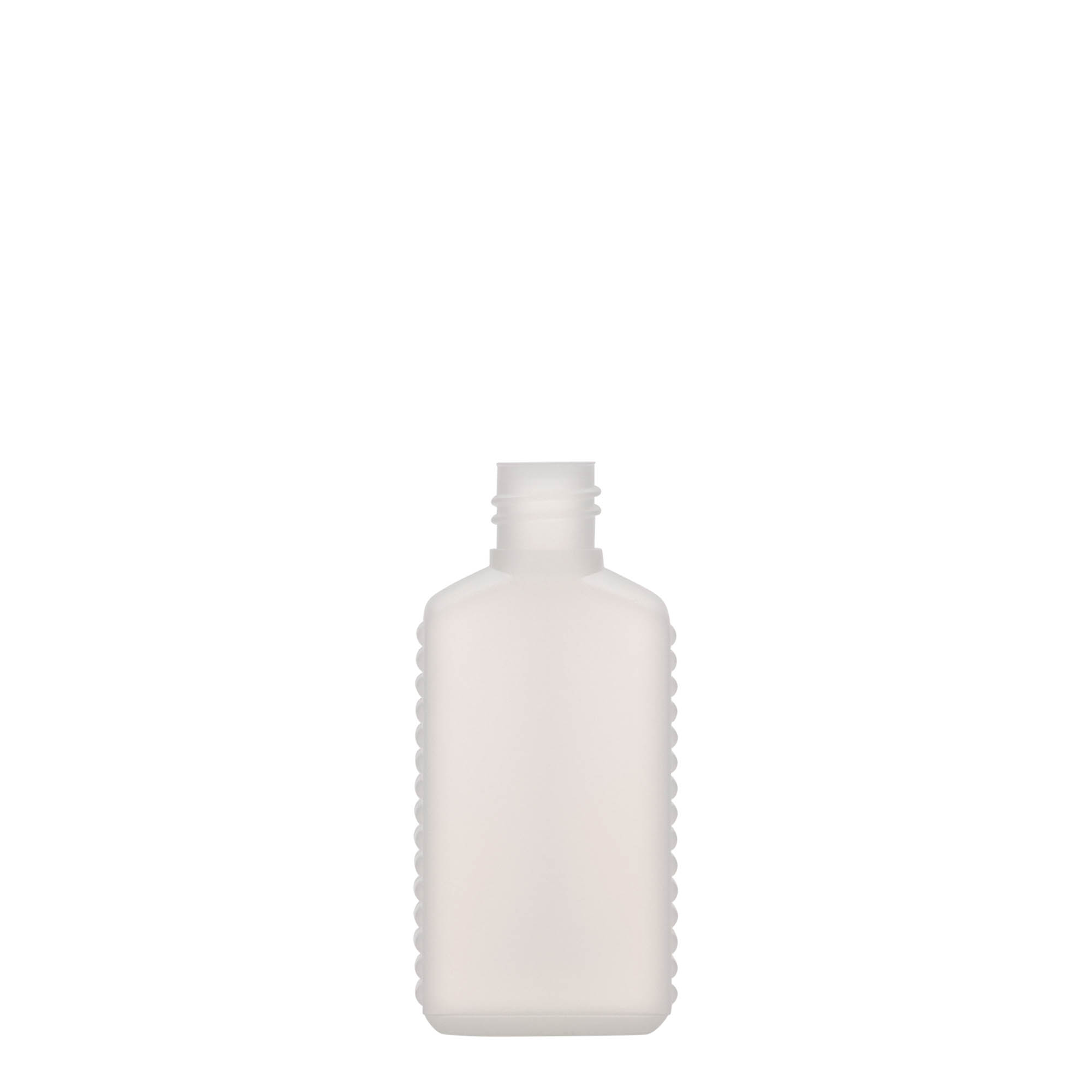 50 ml kanistrová fľaša s úzkym hrdlom, obdĺžniková, HDPE plast, prírodná, hrdlo: DIN 18 50 ml kanistrová fľaša s úzkym hrdlom, obdĺžniková, HDPE plast, prírodná, hrdlo: DIN 18