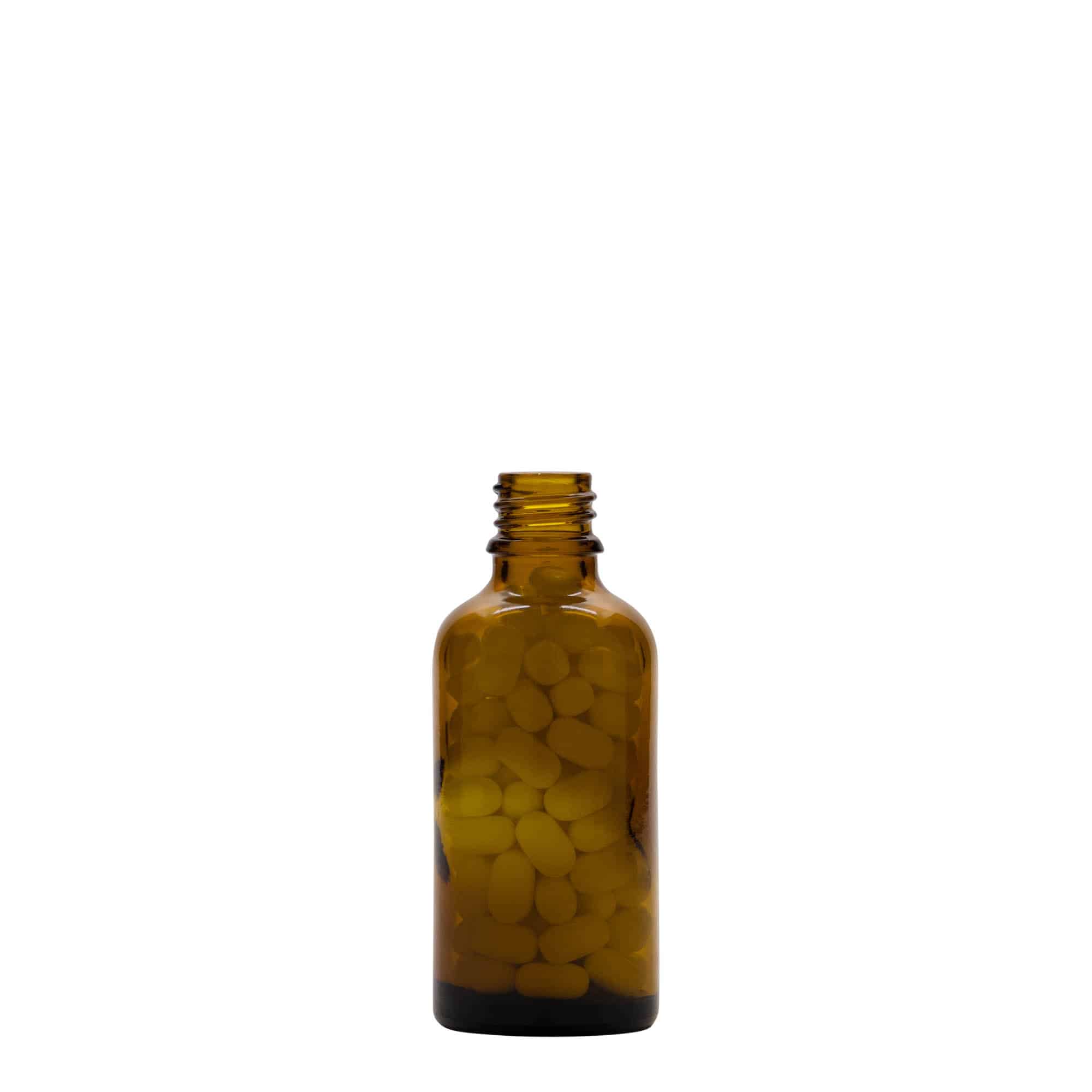 50 ml liekovka, sklená, hnedá farba, hrdlo: DIN 18