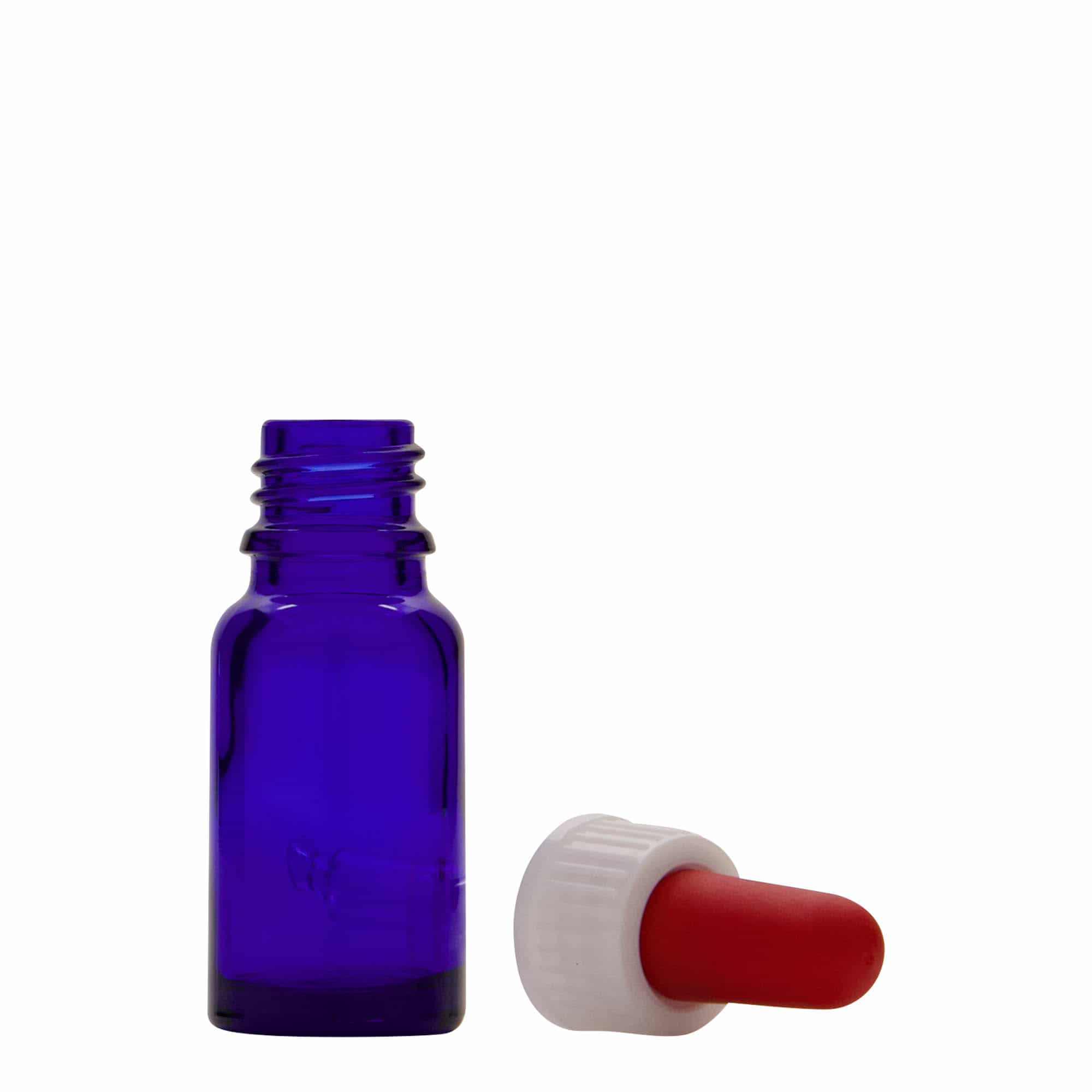 10 ml liekovka s pipetou, sklená, kráľovská modrá – červená farba, hrdlo: DIN 18