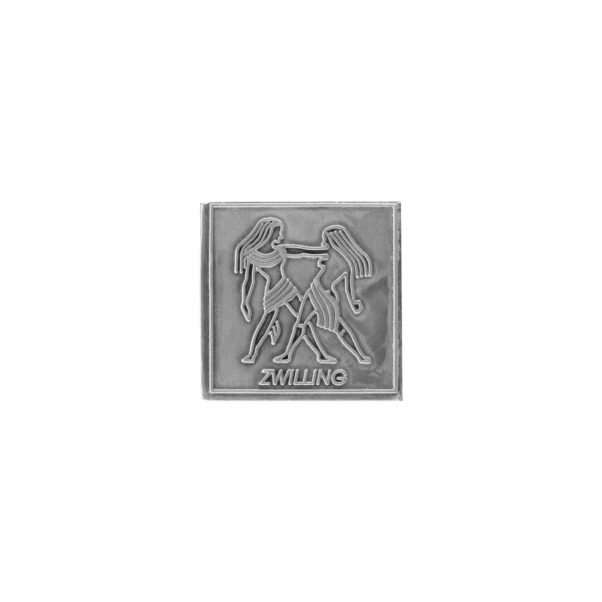 Cínová etiketa 'Zwilling', štvorcová, kovová, strieborná Cínová etiketa 'Zwilling', štvorcová, kovová, strieborná